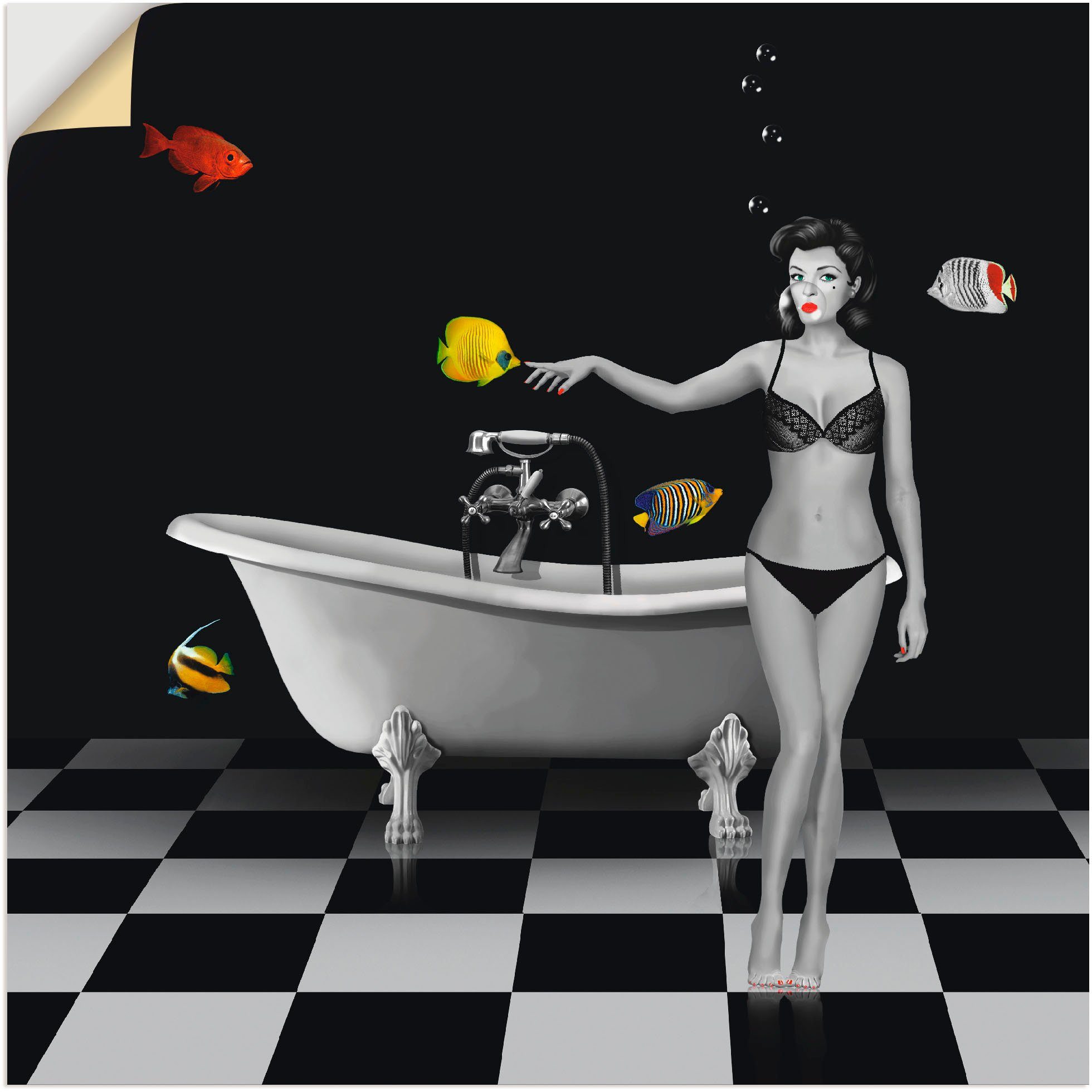 Artland Wandbild Ein Badezimmer für Fische, Frau (1 St), als Alubild, Leinwandbild, Wandaufkleber oder Poster in versch. Größen