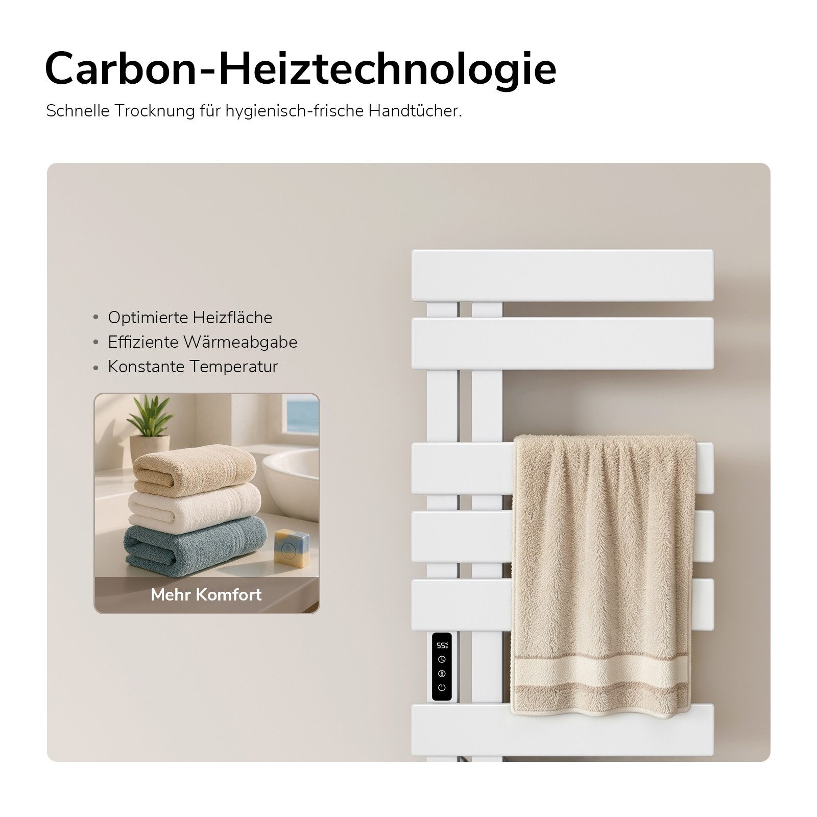 EMKE Elektrischer Badheizkörper Handtuchtrockner mit Smart Thermostat WLAN-/App-Steuerung Timer, Ausführung Link/recht Designheizkörper Flach Badheizkörper 85 × 40 cm