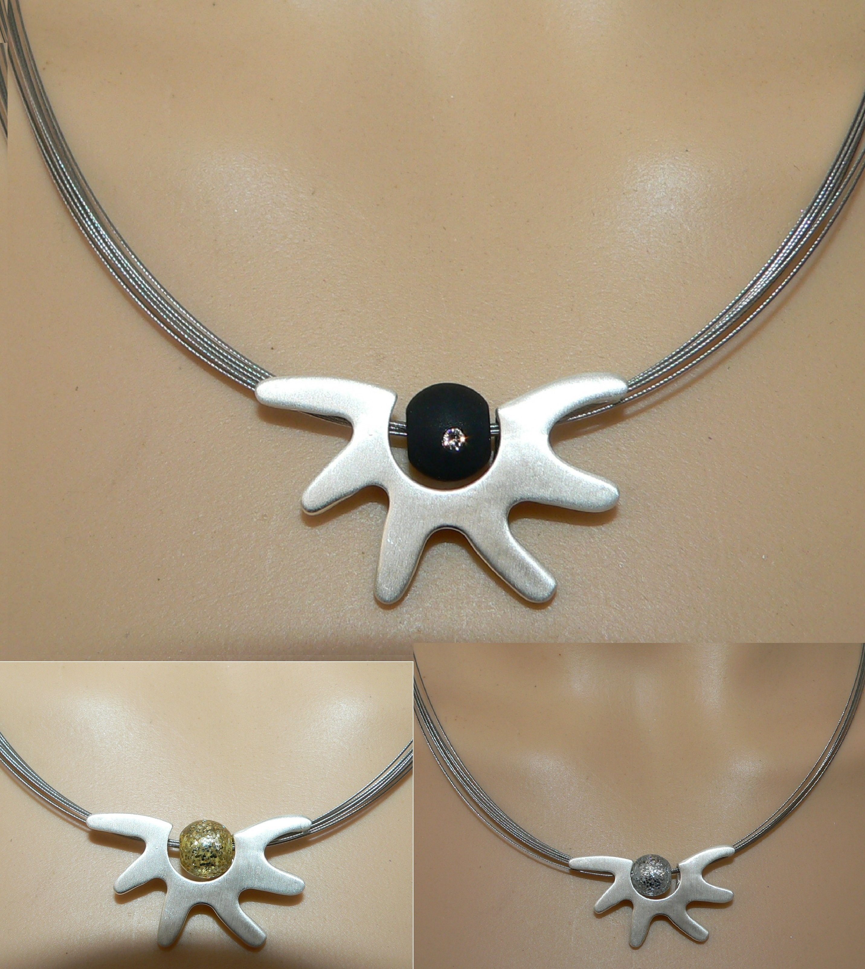 traumschmuck Halsreif 902 a/b 7 reihiger Halsreif mit rhodiniertem Anhänger, (incl. Schmuckbox), handgefertigt, Made in Germany