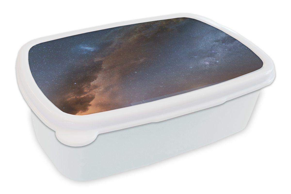 MuchoWow Lunchbox Sterne im Weltraum, Kunststoff, (2-tlg), Brotbox für Kinder und Erwachsene, Brotdose, für Jungs und Mädchen weiß