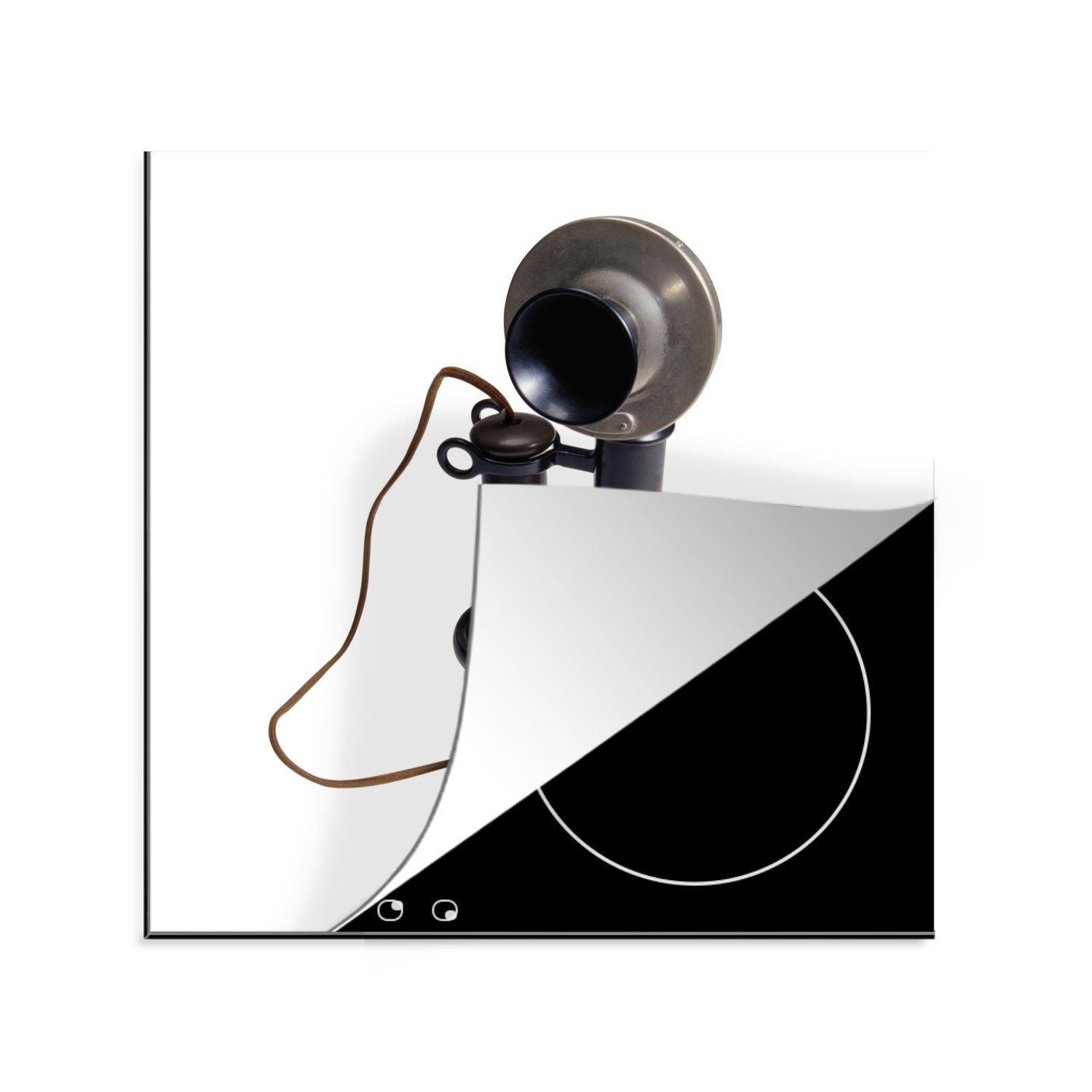 MuchoWow Herdblende-/Abdeckplatte Ein Retro-Telefon auf weißem Hintergrund, Vinyl, (1 tlg), 78x78 cm, Ceranfeldabdeckung, Arbeitsplatte für küche