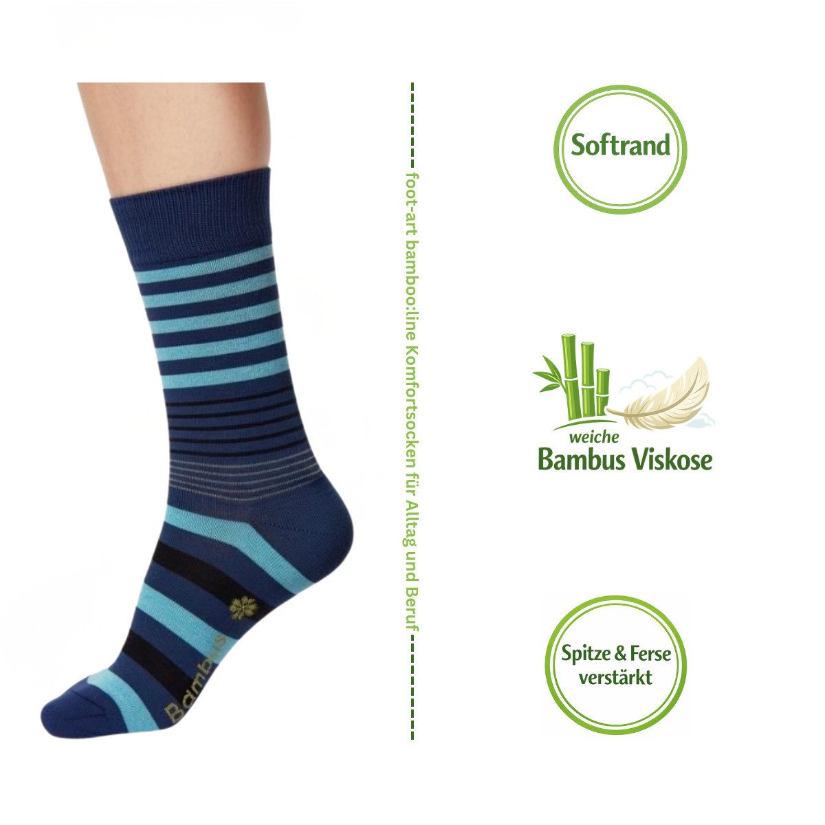 footart Basicsocken Bambus Viskose Socken 3 Paar Ringel blau Softrand verst günstig online kaufen