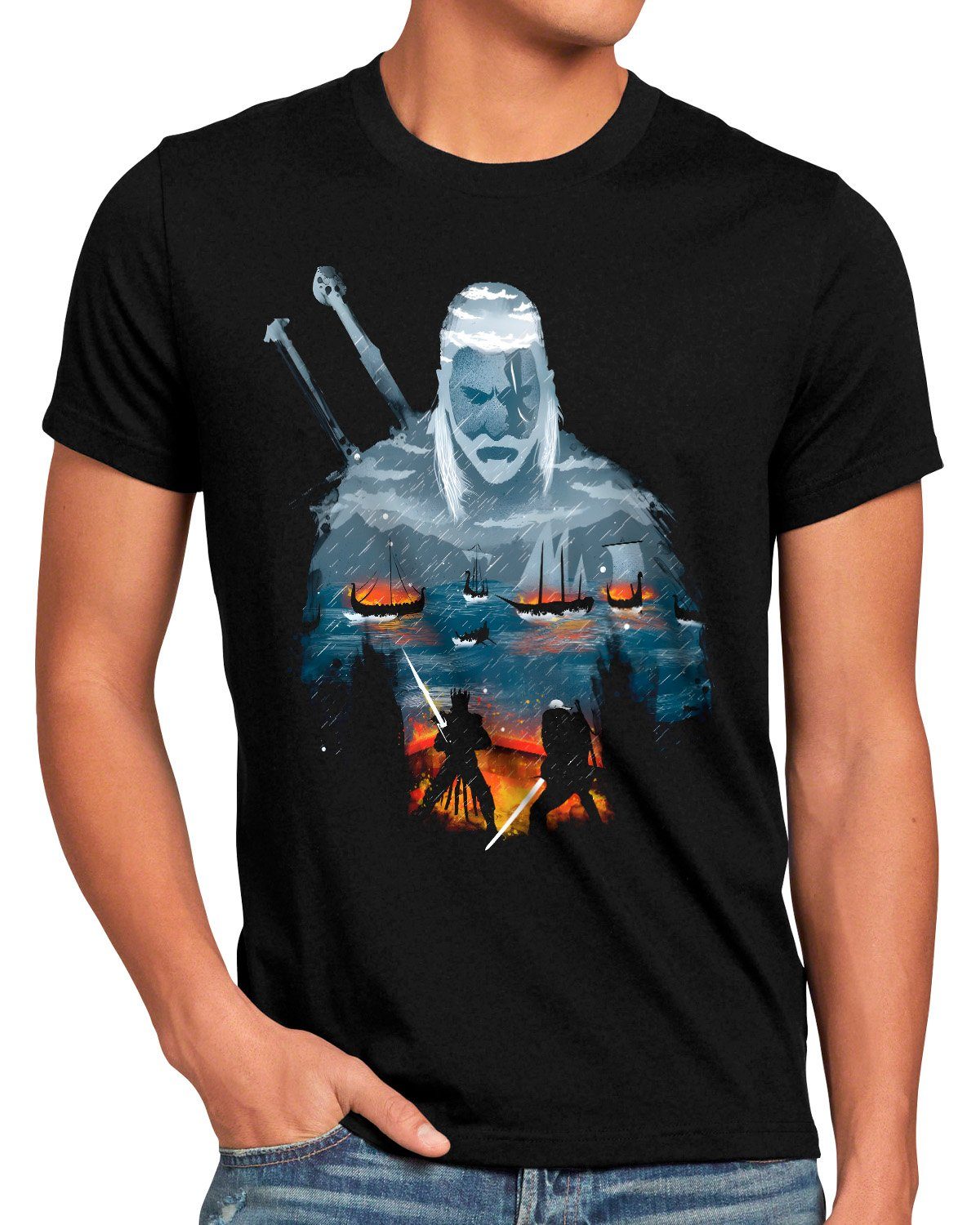 style3 Print-Shirt geralt hexer der wolf witcher schwert the riva