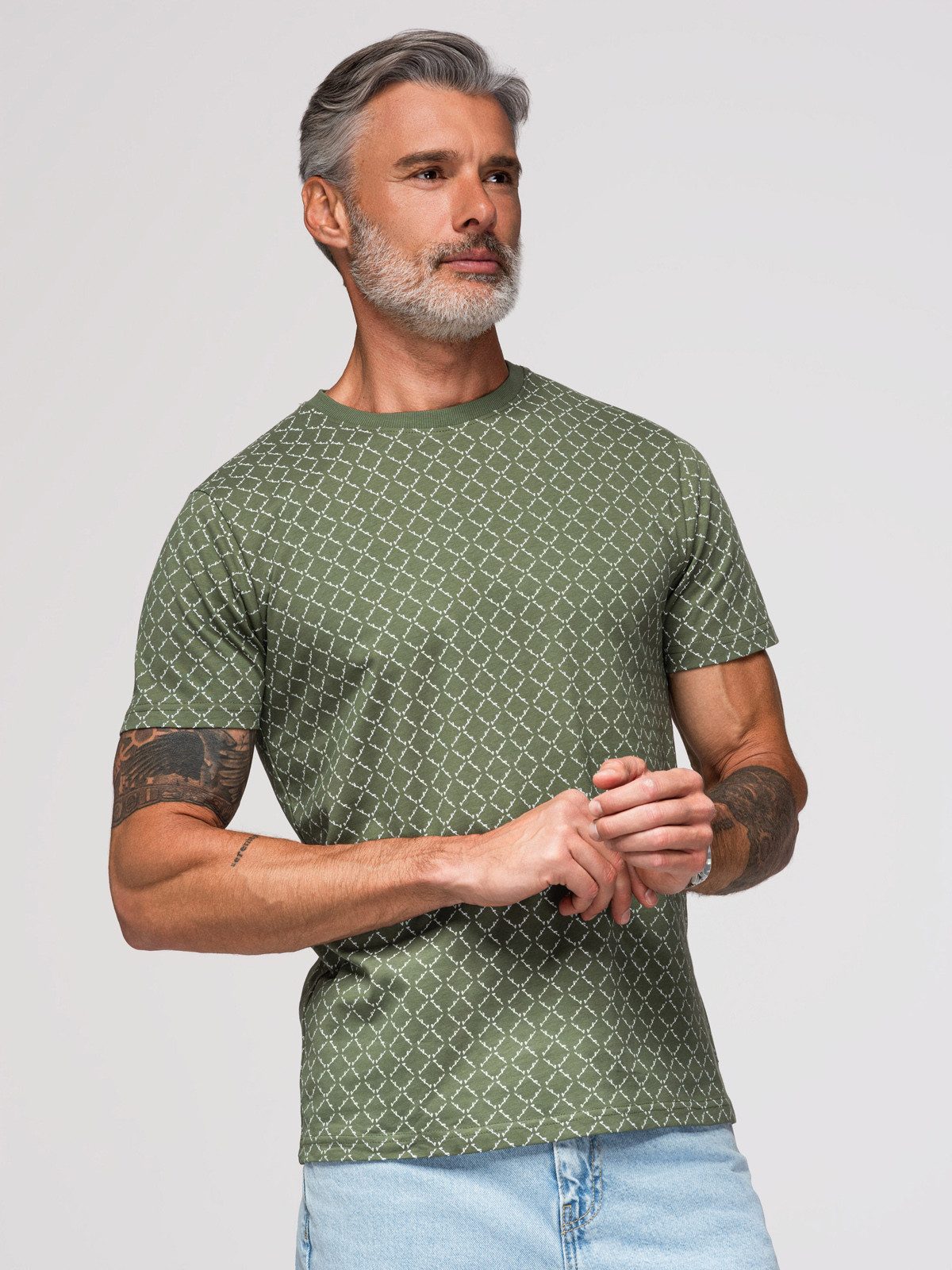 OMBRE Print-Shirt Strick-T-Shirt mit Volldruck für Männer