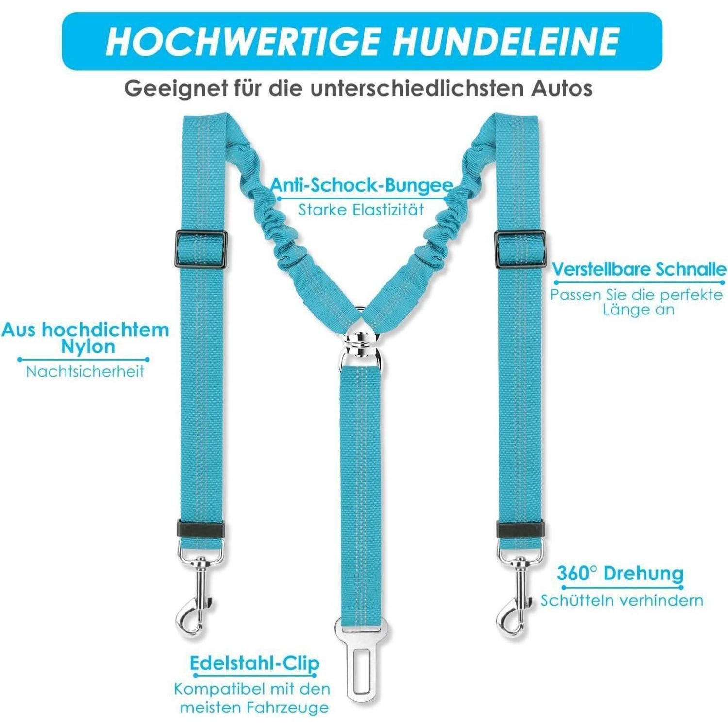 SlowTon Autohundegeschirr Anschnallgurt Hund Auto 2 in 1 elastisch reflektierend sicherheitsgurt