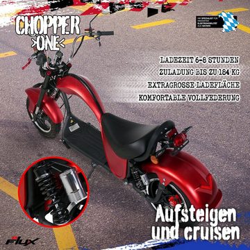 eFlux E-Scooter »E Scooter 45 km/h Elektroroller Chopper One Elektroscooter«, 45 km/h, Straßenzulassung - 2 Pers. - 45 km Reichweite