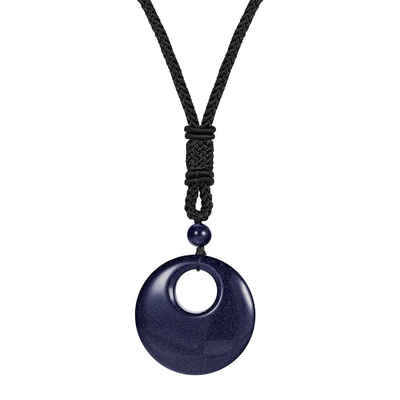 DALMARO.de Kette mit Anhänger Halskette für Damen GEMSTONE EYE - BLAUER GOLDSTEIN, - Stoffband 70 cm - verstellbare Gesamtlänge