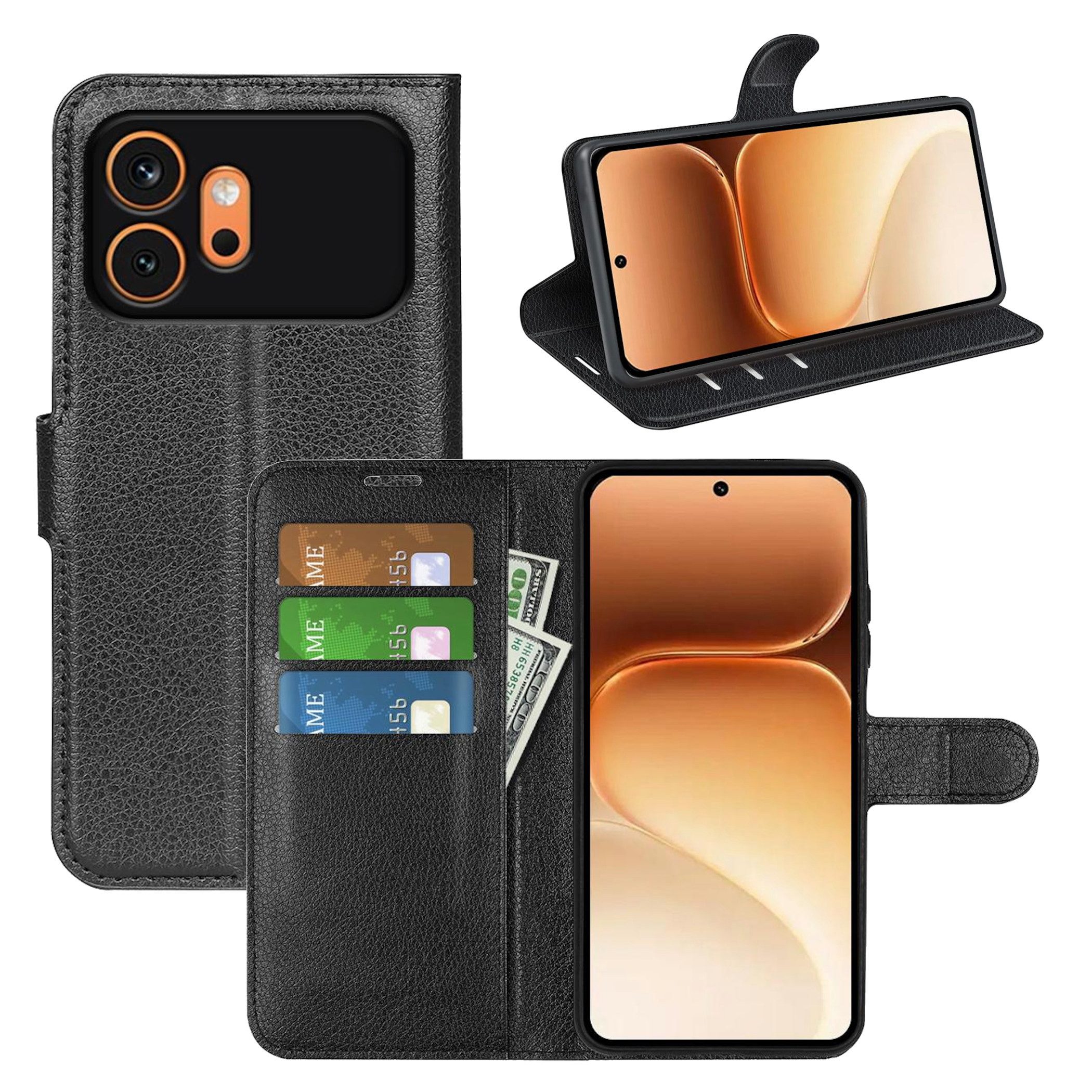 Wigento Handyhülle Klapphülle für Honor 600 / 600 Pro Kunstleder Wallet Schutz Tasche 6,57 Zoll, Kunstleder Hülle mit Kartenfächern und Standfunktion
