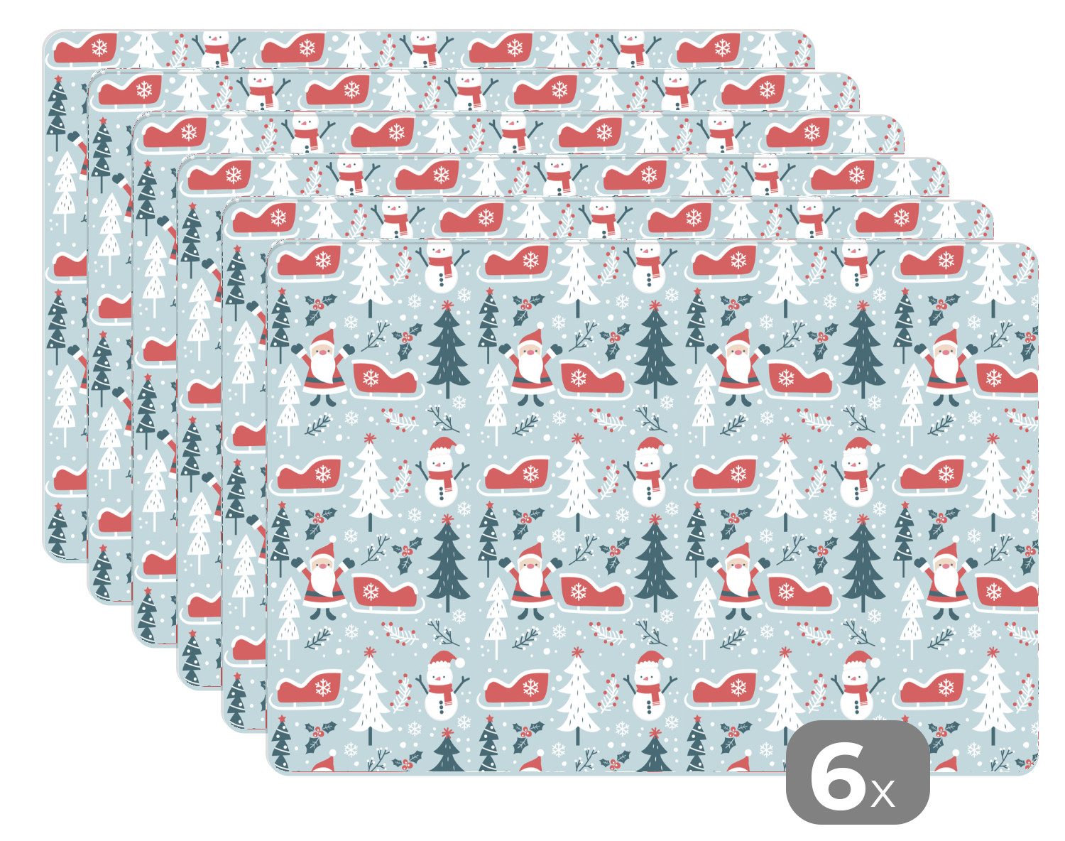 MuchoWow Platzset Weihnachten - Schneemann - Winter - Weihnachtsbäume - Party, (6-St), Platzsets, Tischset, Abwaschbar, Tischsets, Platzdeckchen