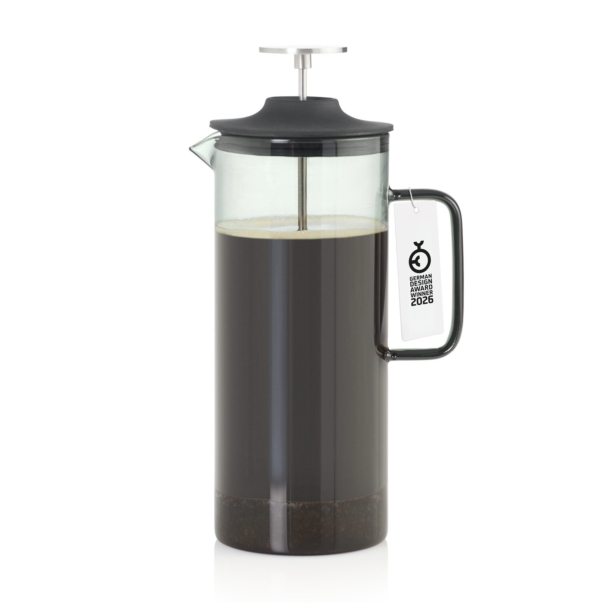 AdHoc French Press Kanne, 1l Kaffeekanne, Edelstahlfilter, aus mundgeblasenem Borosilikatglas