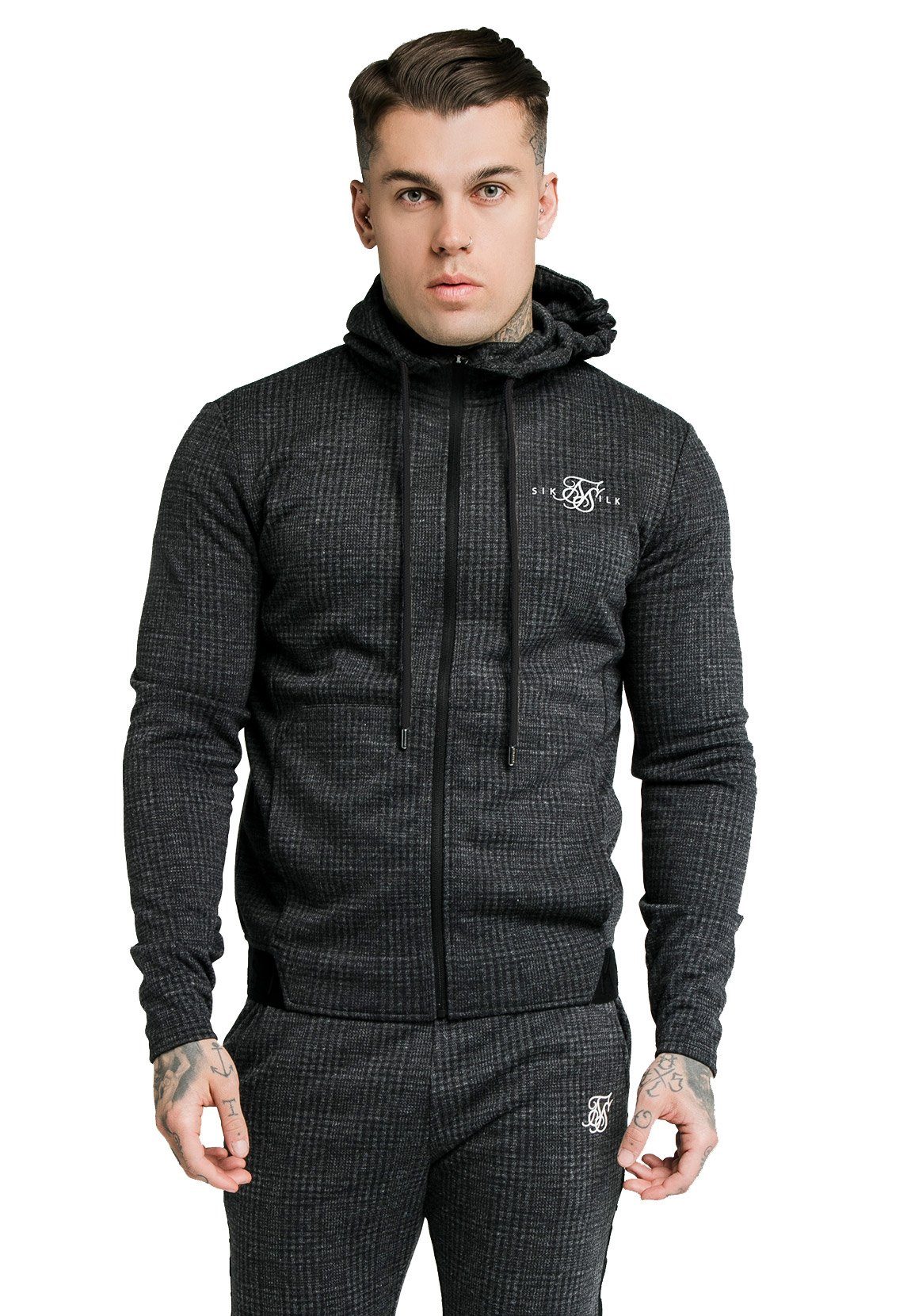 Siksilk CHECK Zipper Grey HOODIE SikSilk SS-17885 AGILITY Herren Sweater TONAL