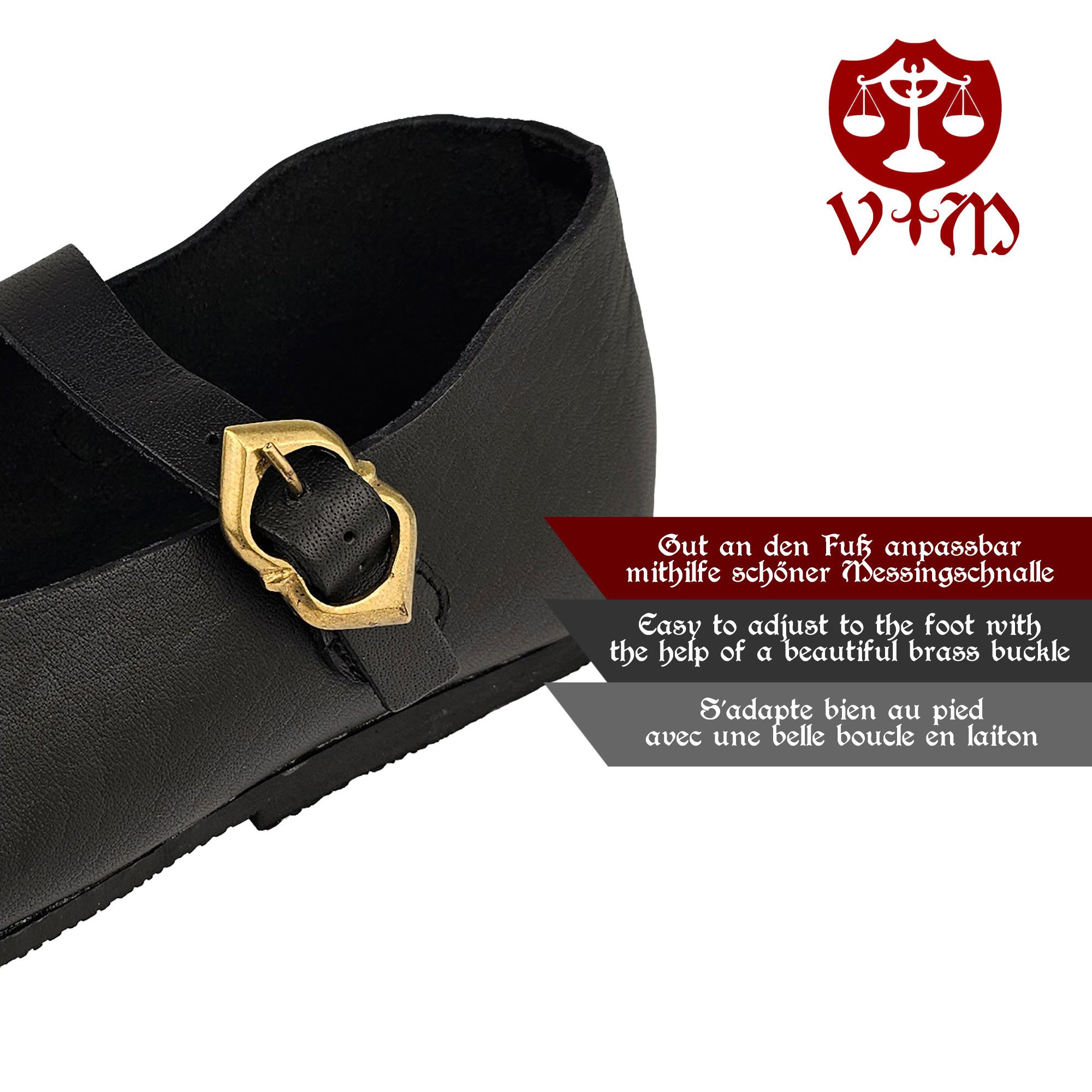 Vehi Mercatus Ritter-Kostüm Mittelalter Schuhe Damen Schwarz Riemchenschuhe