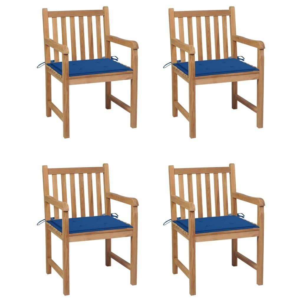 vidaXL Gartenstuhl Gartenstühle 4 Stk. mit Königsblauen Kissen Massivholz Teak (4 St) | Stühle