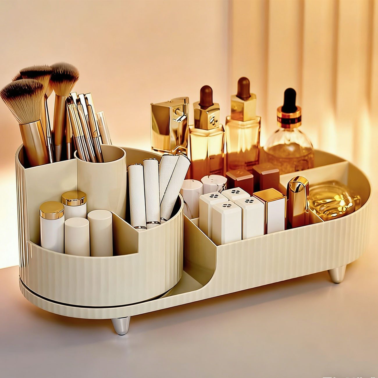 FELIXLEO Make-Up Organizer Make up Organizer 360 Drehbar Beige mit Pinsel Reiniger Großer, 1-tlg.