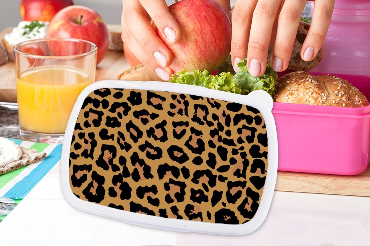 Brotdose Tiere Lunchbox MuchoWow Erwachsene, Panther Mädchen, Kunststoff Braun, Brotbox Kunststoff, - - rosa Snackbox, (2-tlg), für Druck Kinder,