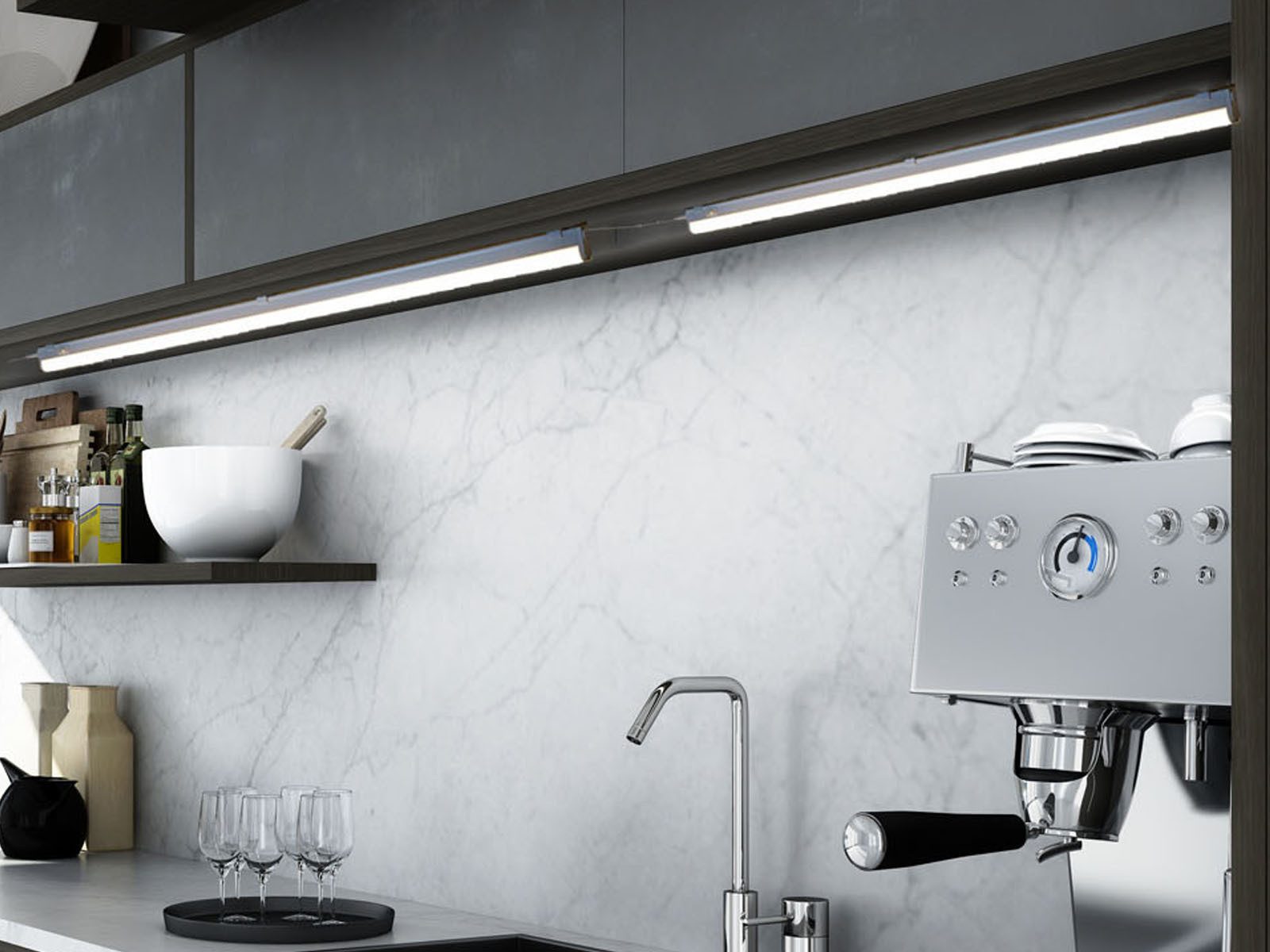 TRIO Leuchten LED Unterbauleuchte, 230V Direktanschluss, LED fest integriert, Warmweiß, 2er SET Unterbau-Leisten Küchenbeleuchtung, Unterbaulichter Küche 84cm