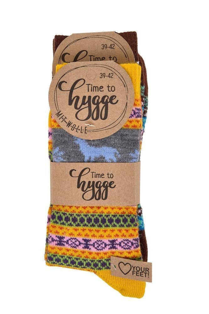 (3 Socken Wolle Paar Norwegersocken Muster Unisex mit Norweger bunte schönem mit 3 Wowerat Paar) Hygge