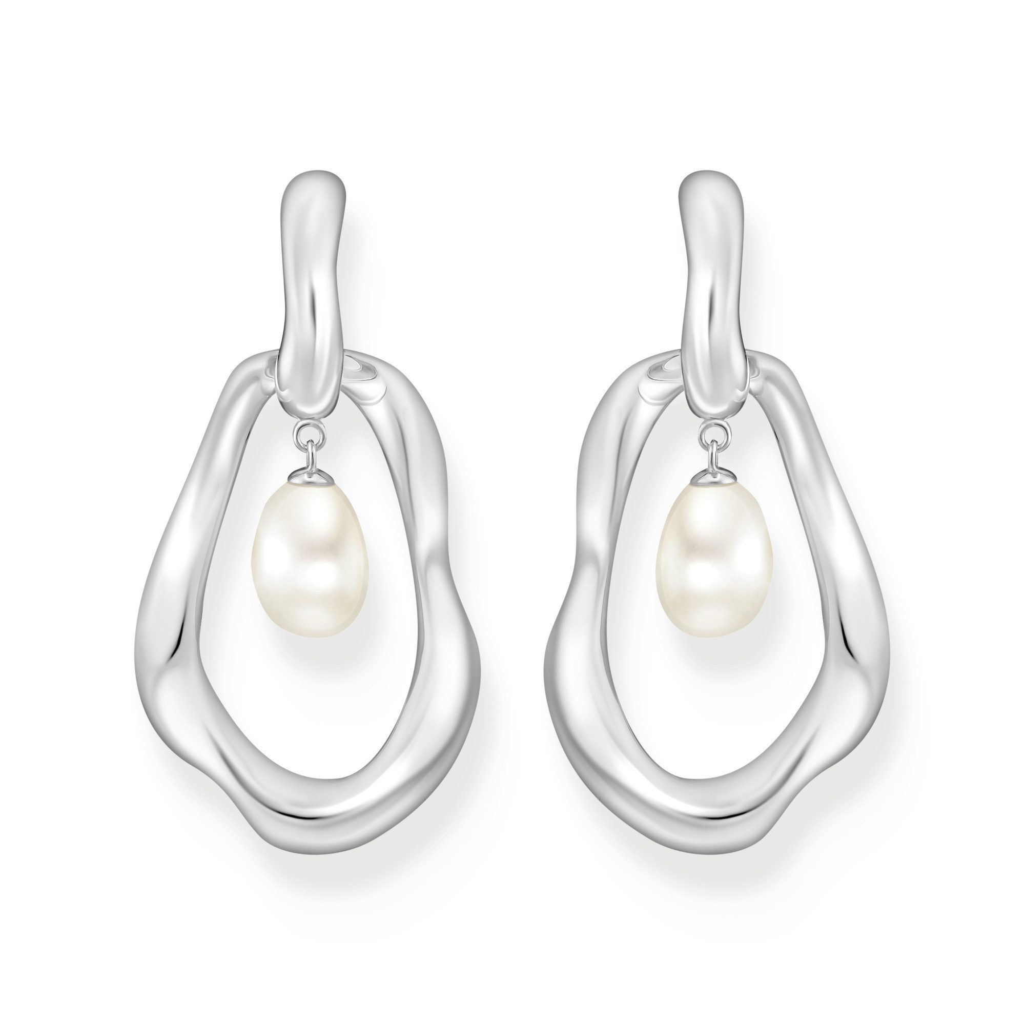 THOMAS SABO Paar Creolen Natural Beauty Statement-Creolen mit Anhänger, Bold Elegance, mit Süßwasserzuchtperle