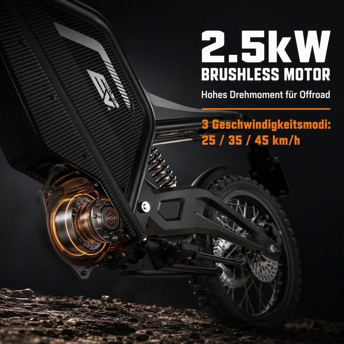 EVERCROSS TECH E-Motorrad Elektro Dirtbike, 60V 27Ah, Hydraulikscheibenbremsen, 45 km/h, 2500 W, 45 km/h, Bürstenloser Mittelmotor, bis 50km Reichweite,AM-Klasse