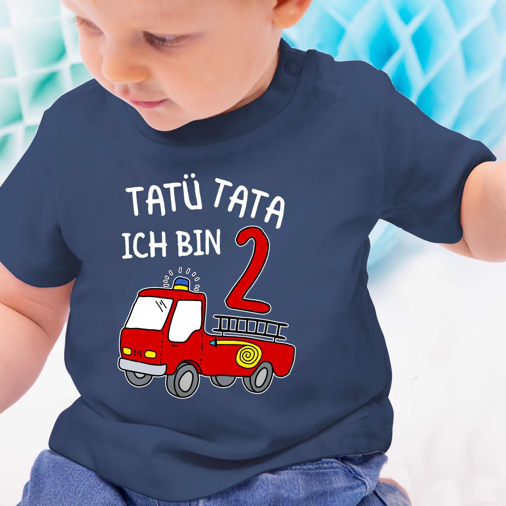 Geburtstag 1 Ich Navy Blau Shirtracer 2. Tata zwei Feuerwehrauto bin Tatü T-Shirt