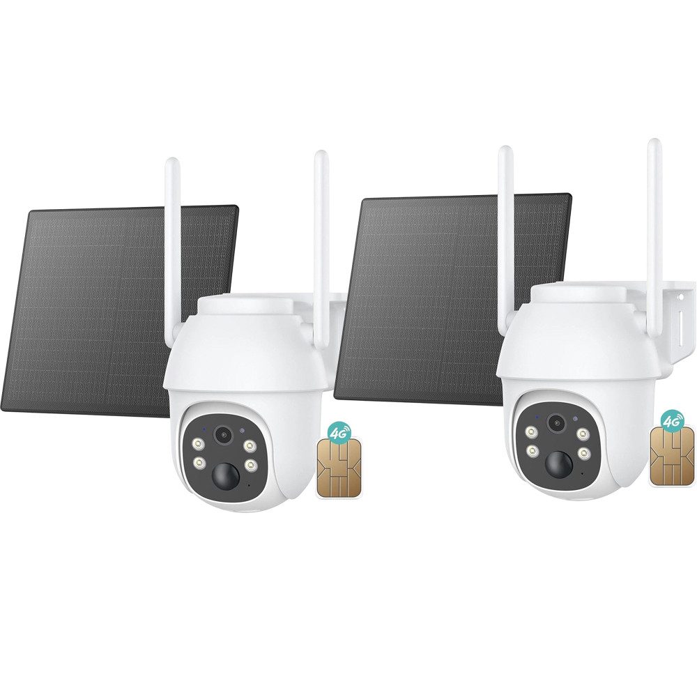Topcony Überwachungskamera 4G LTE Überwachungskamera Aussen mit SIM Karte (Campingbus, Farm, Außenbereich, Wald, Aussen, Straße, 2-tlg., Menschenerkennung Automatische Verfolgung Cloud/TF-Speicher)