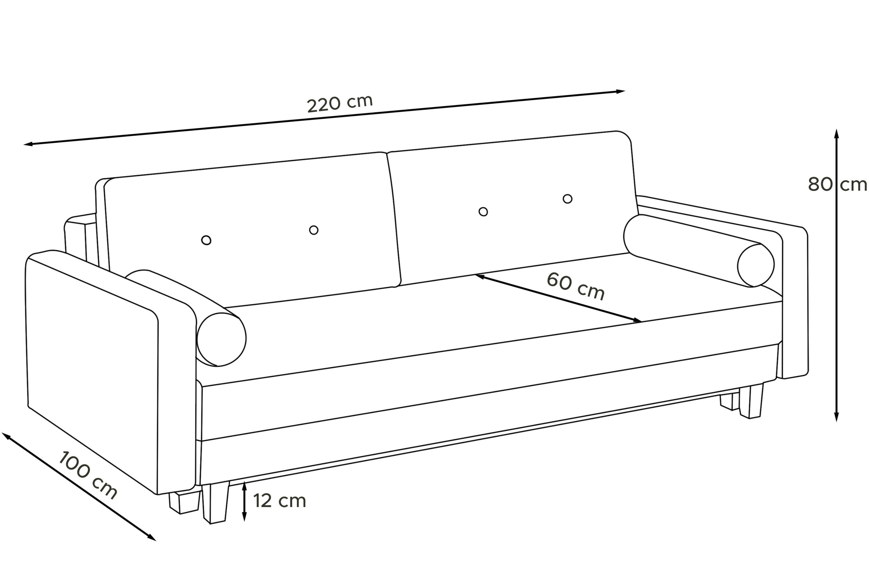 Chenille-Oberstoff, Sofa 3-Personen, Konsimo 196x150 mit cm, Liegfläche Schlafsofa Schlaffunktion ERISO