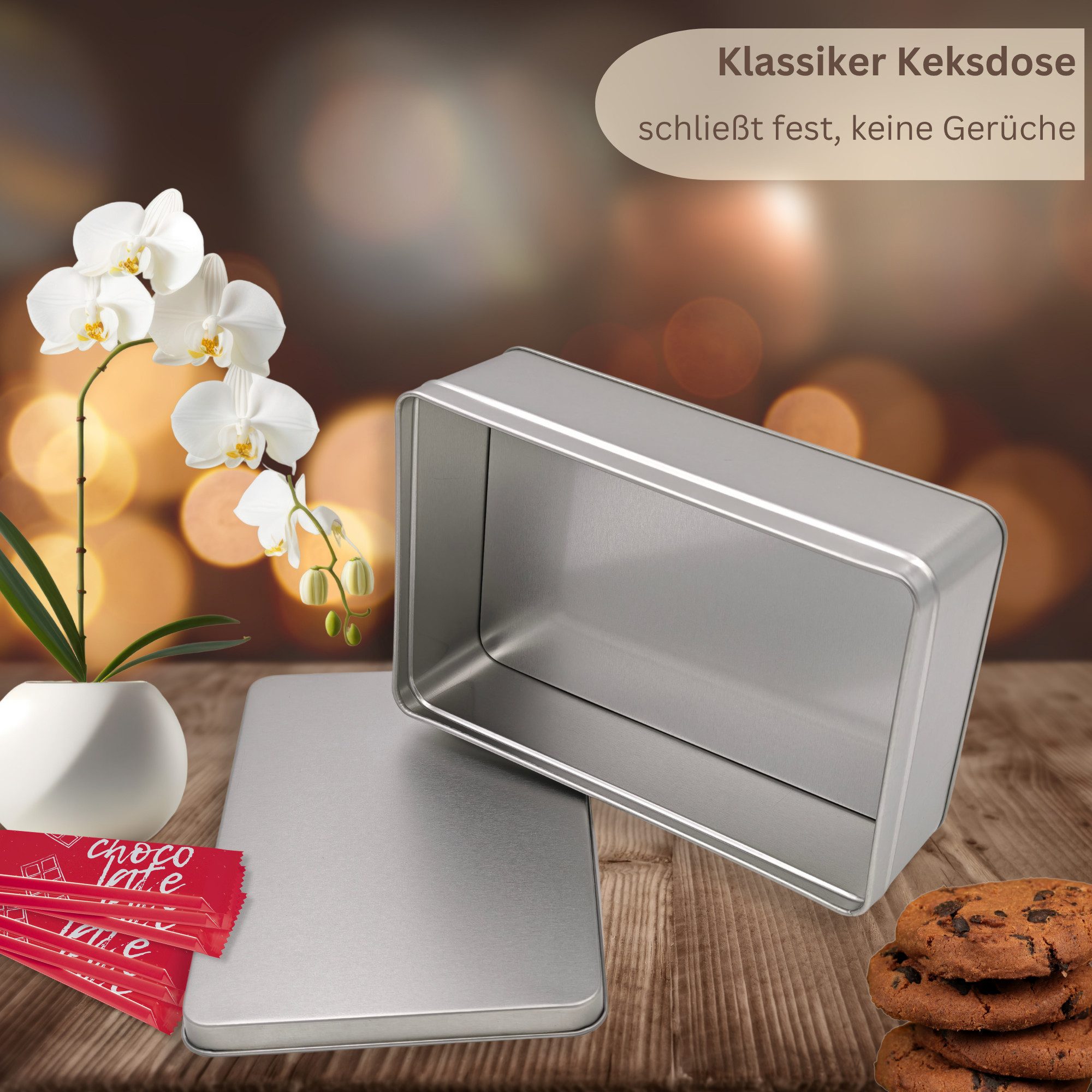 MediMuc Keksdose Klassiker Vorratsdose mit Stülpdeckel Flach, Metalldose – Bild 5 von 5