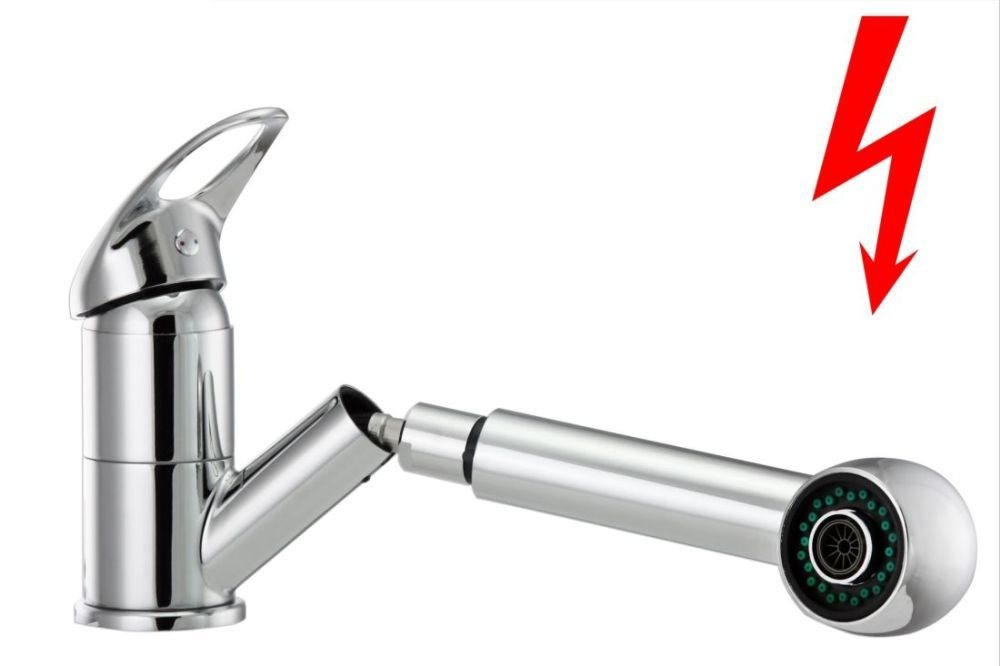 Thumbnail - Vereg Spültischarmatur ND2258BR Küchenarmatur Niederdruck, mit ausziehbarem Auslauf, Hebel offen Chrom