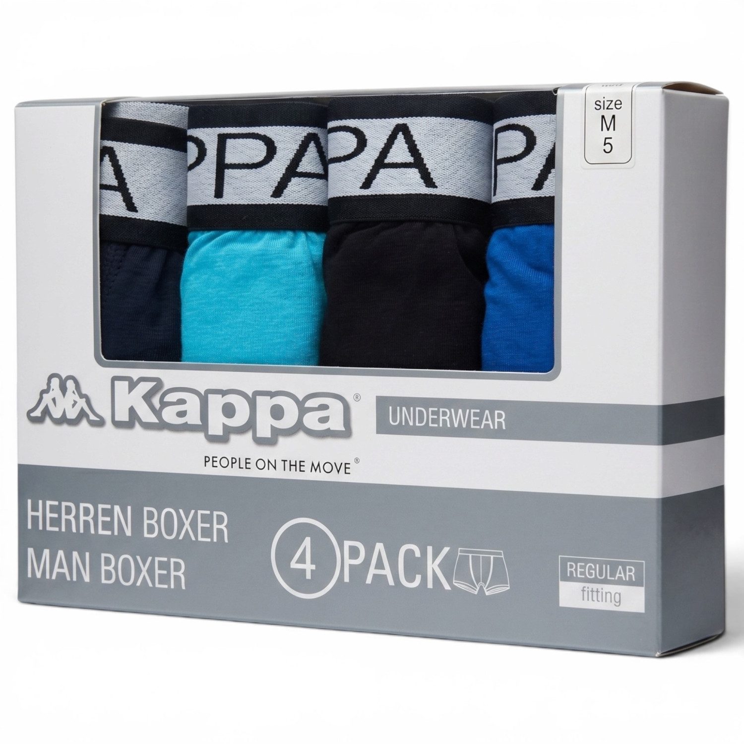 Kappa Boxershorts 4er Pack Boxershort Unterhose (19-4150) Black-Blue-Turquoise Gr. M (4er-Pack) mit Logo-Elastikbund