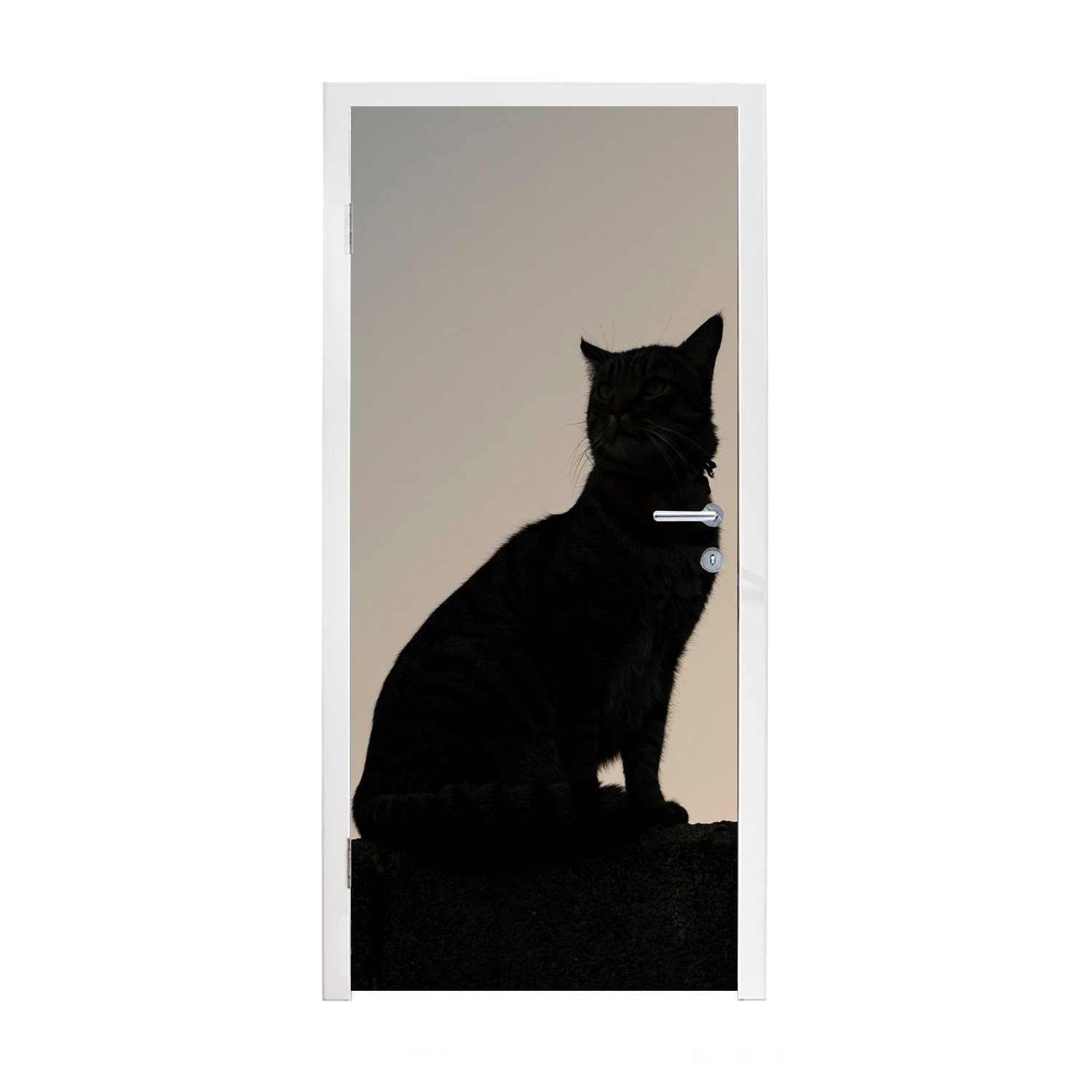 MuchoWow Türtapete Katze - Dunkelheit - Zaun, Matt, bedruckt, (1 St), Fototapete für Tür, Türaufkleber, 75x205 cm