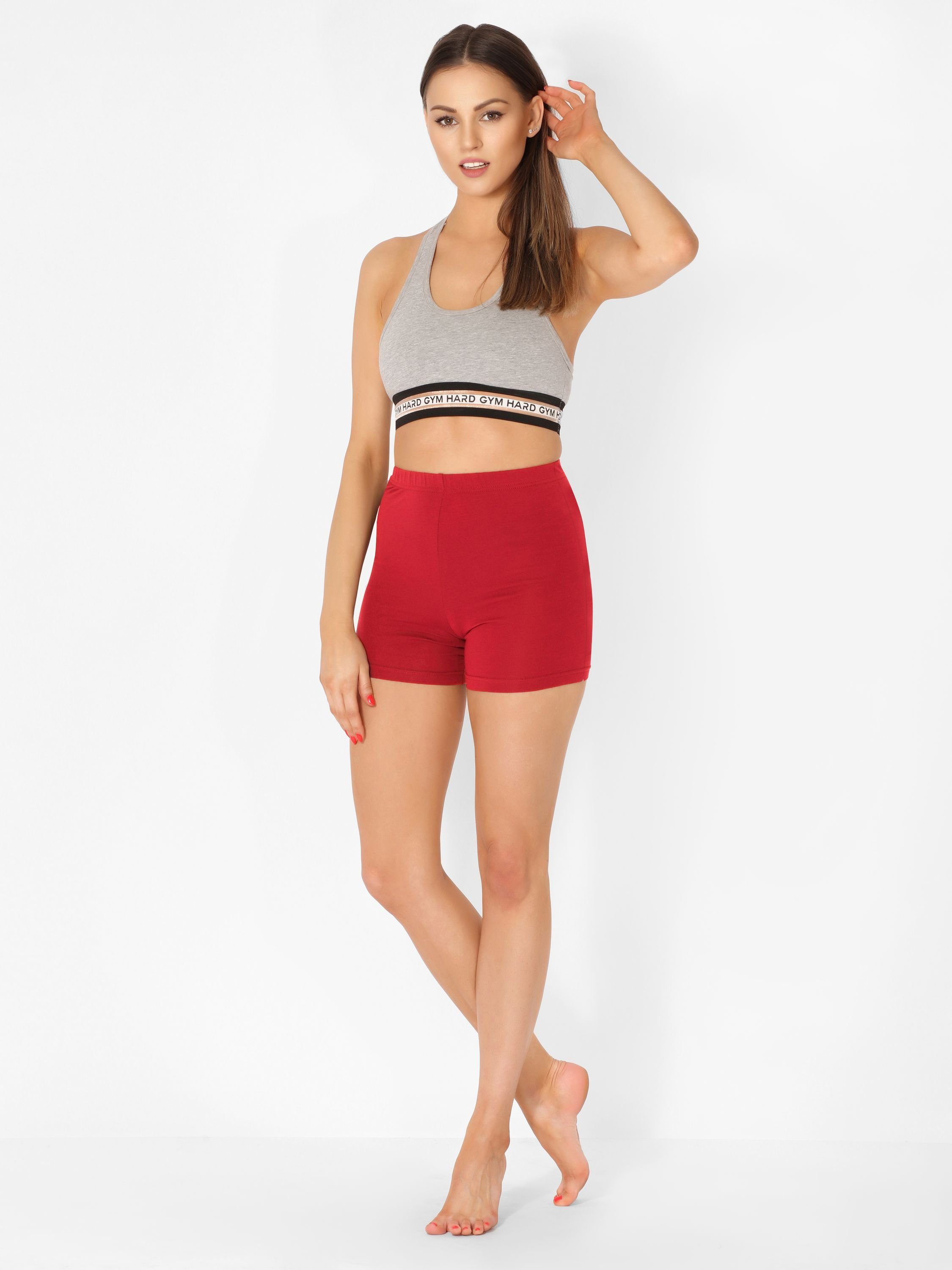 Rot Unterhose Hotpants Radlerhose MS10-391 Hose elastischer Leggings Bund Style Merry Boxer Shorts (1-tlg) kurze Damen