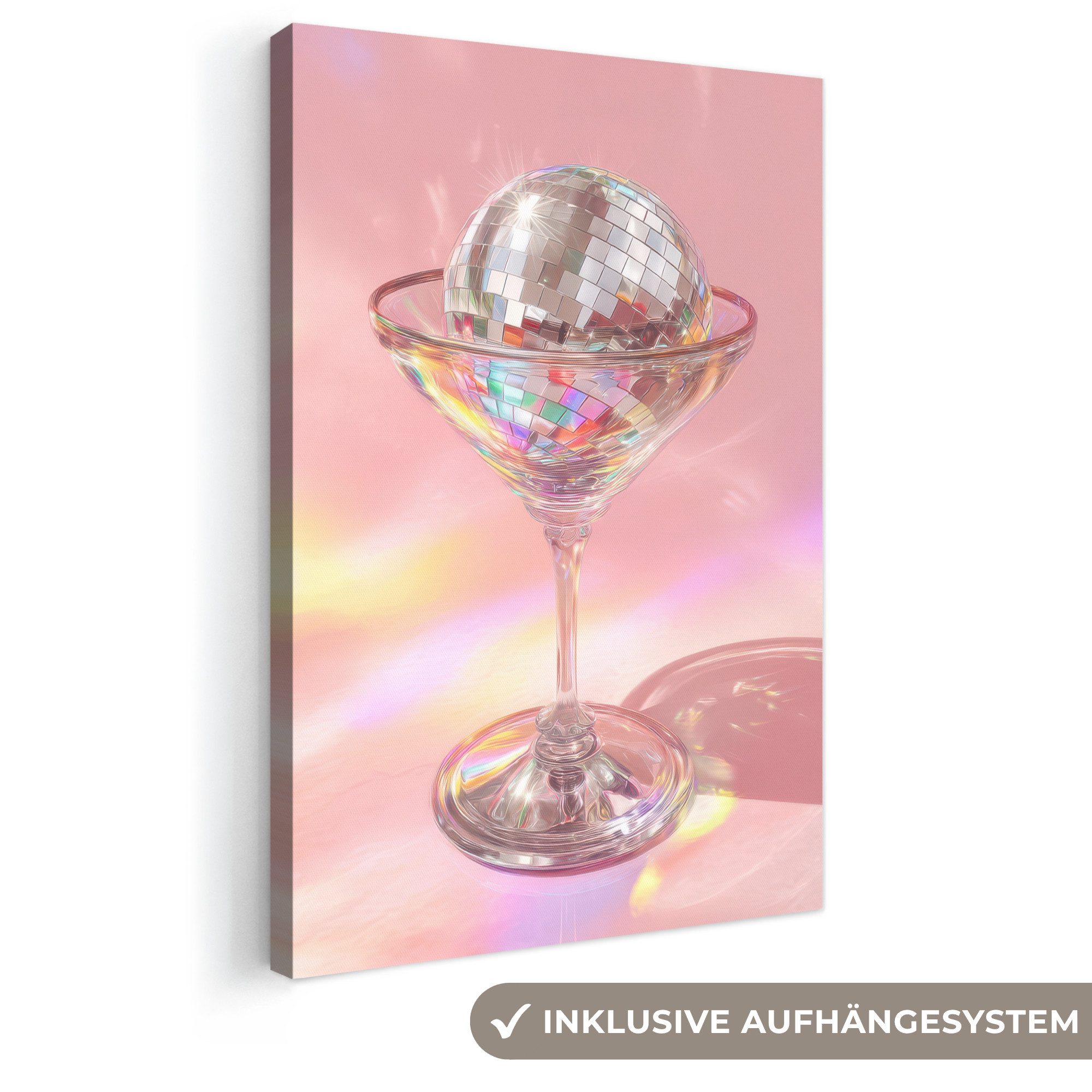 OneMillionCanvasses® Leinwandbild Martini Glas - Discokugel - Funkelnde Lichtpunkte, Fotodruck (1 St), Leinwand Canvas Wandbild, Wanddekoration 20x30 cm