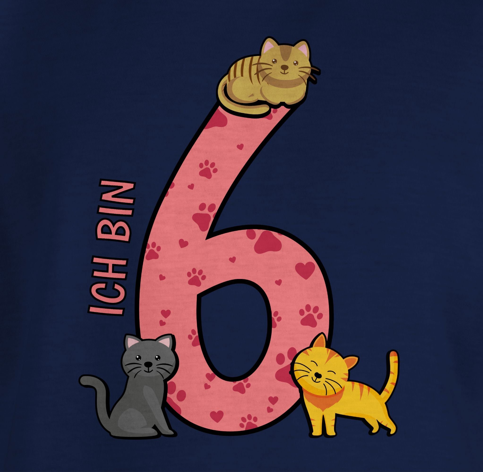 Geburtstag Shirtracer 3 6. T-Shirt Dunkelblau Sechster Katzen