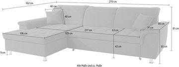 DOMO collection Ecksofa Franzi L-Form, wahlweise mit Kopfteilverstellung (dann Tiefe: 170 cm)