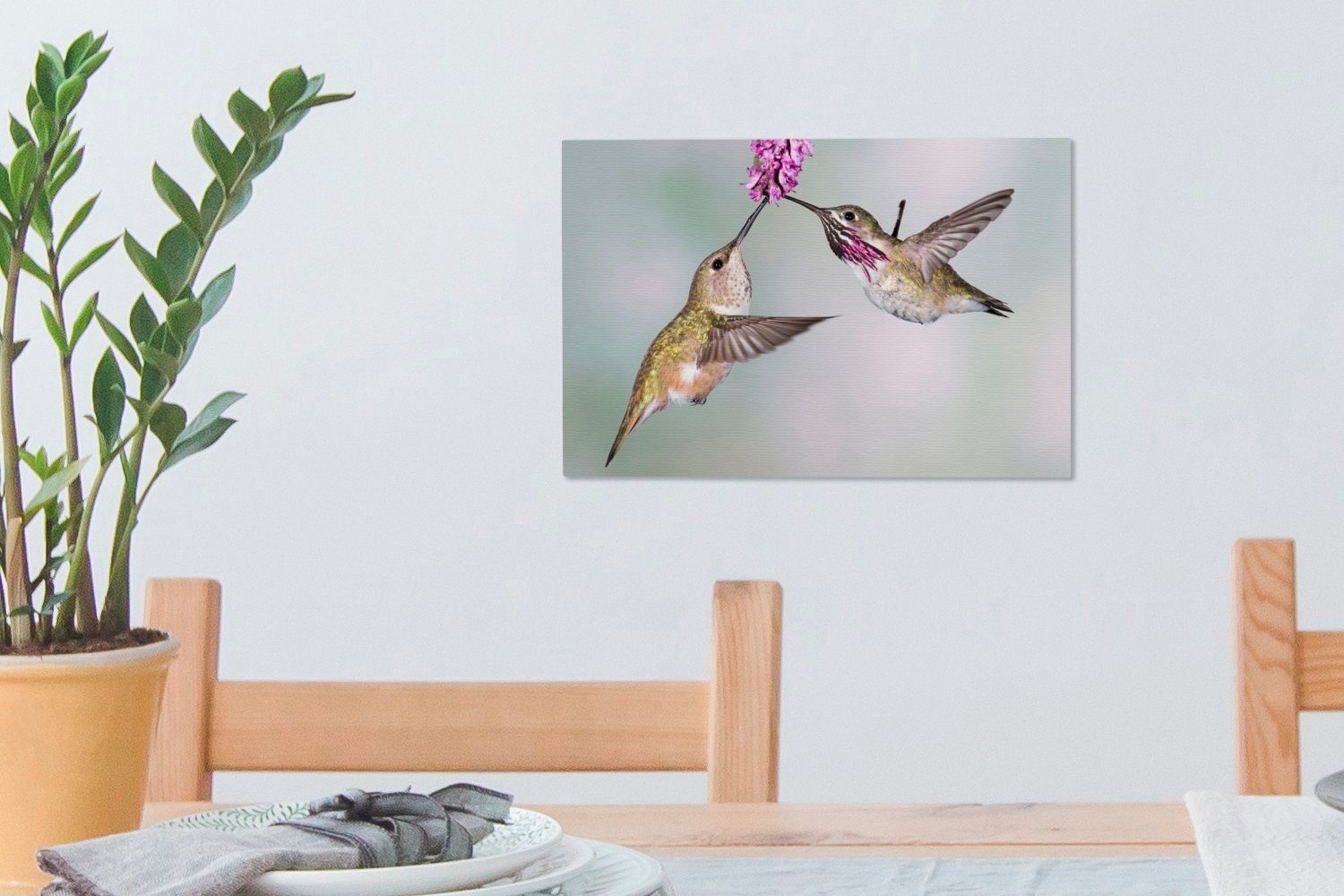 OneMillionCanvasses® Leinwandbild - Wanddeko, cm 30x20 Leinwandbilder, Kolibri St), Pflanze, Aufhängefertig, (1 Wandbild Vögel -