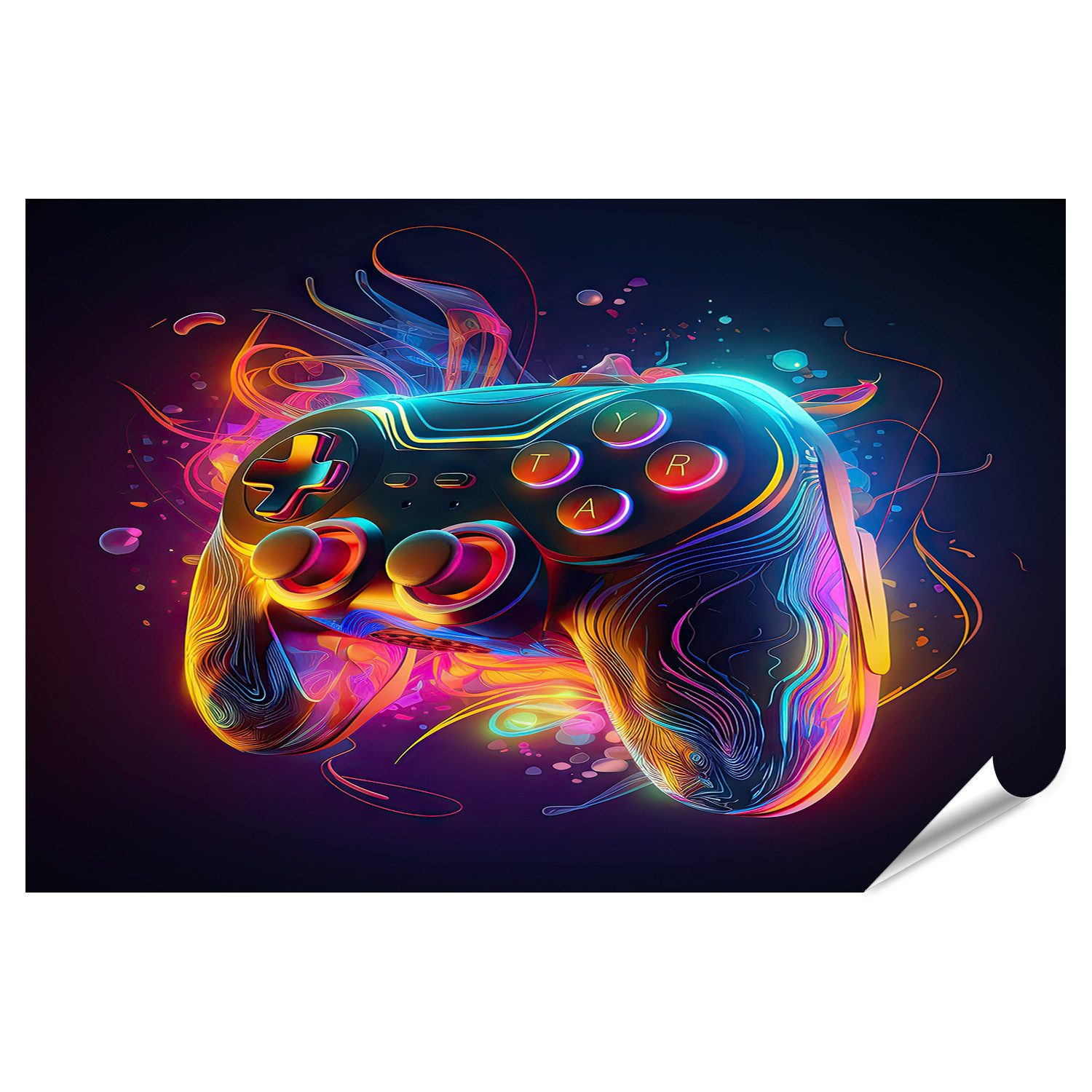 islandburner Poster Glühendes Neonlicht Game Pad Gamer Jugendzimmer Kinderzimmer Bilder