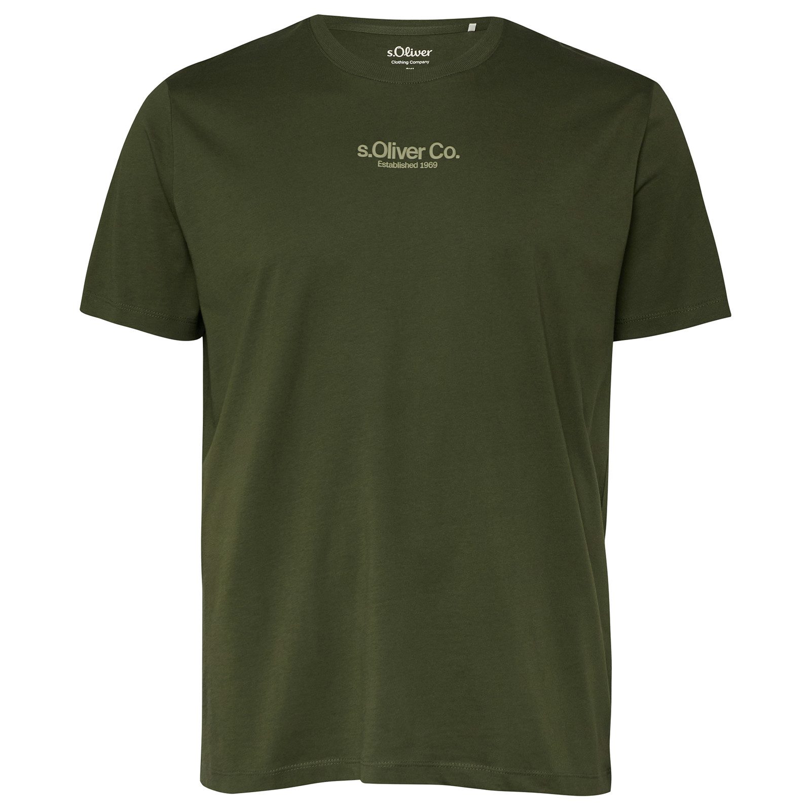 s.Oliver Rundhalsshirt s.Oliver Übergrößen Basic-T-Shirt Logoprint oliv