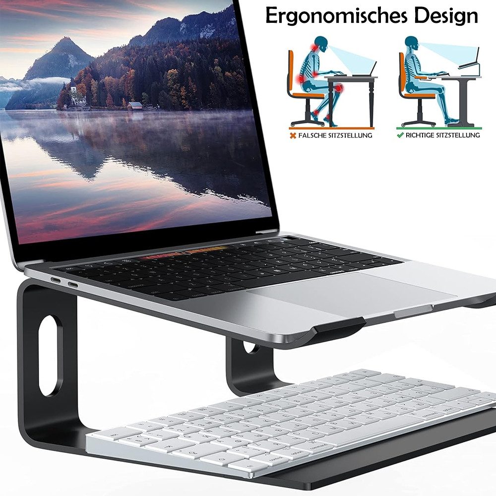 TUWENA Laptop-Ständer Laptop-Ständer für Schreibtisch, Aluminium-Erhöhung Ergonomischer, (Notebook-Halter, unterstützt 25.4-39.6 cm (10 bis 15.6 Zoll) Notebook)