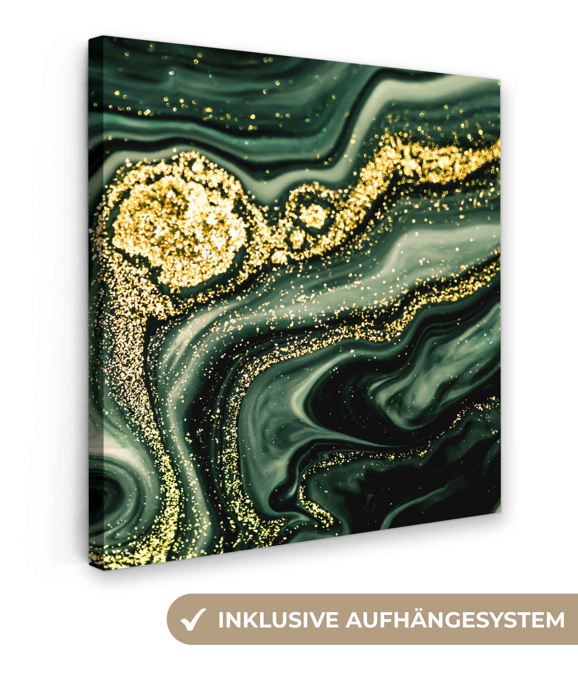 OneMillionCanvasses® Leinwandbild Marmor - Gold - Glitter - Grün - Marmoroptik - Luxus, (1 St), Leinwand Bilder für Wohnzimmer Schlafzimmer, 50x50 cm