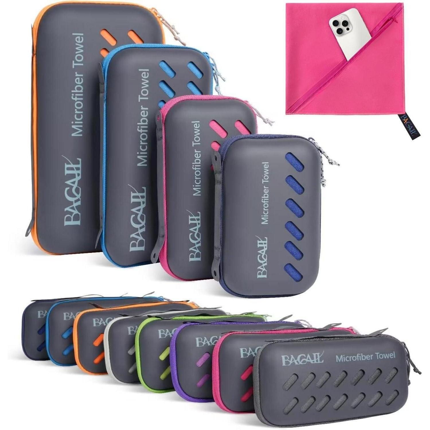 LuxusKollektion Sportmatte Handtuch Mikrofaser Sport Strand Reise Eva Box Pink XXS 60x30cm