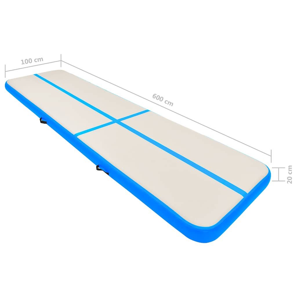 vidaXL Gymnastikmatte Aufblasbare Gymnastikmatte mit Pumpe 600x100x20 cm PVC Blau (1-St)