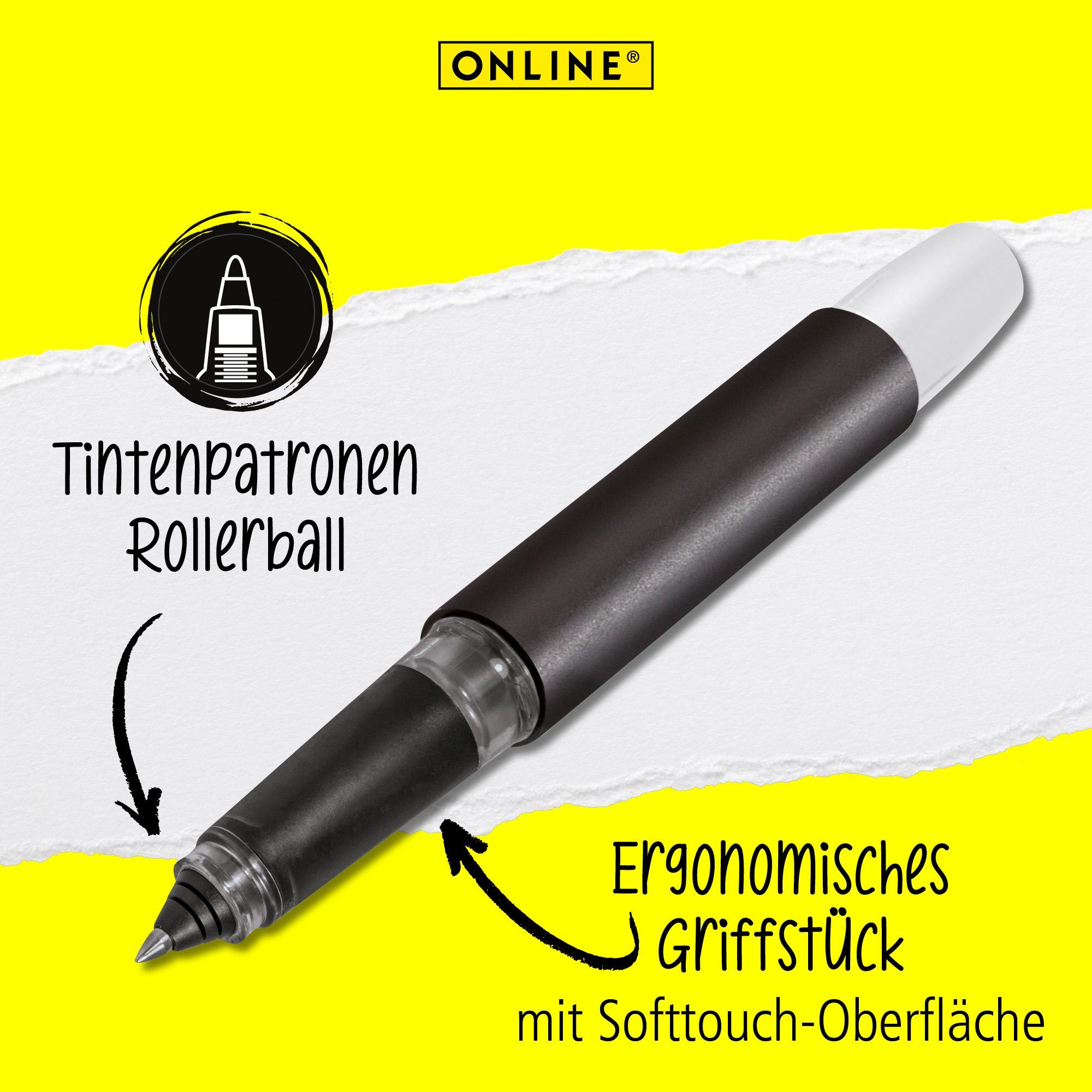 Online Pen Tintenroller Campus Tintenpatronen-Rollerball, für Black Schule, die hergestellt Deutschland ideal ergonomisch, in