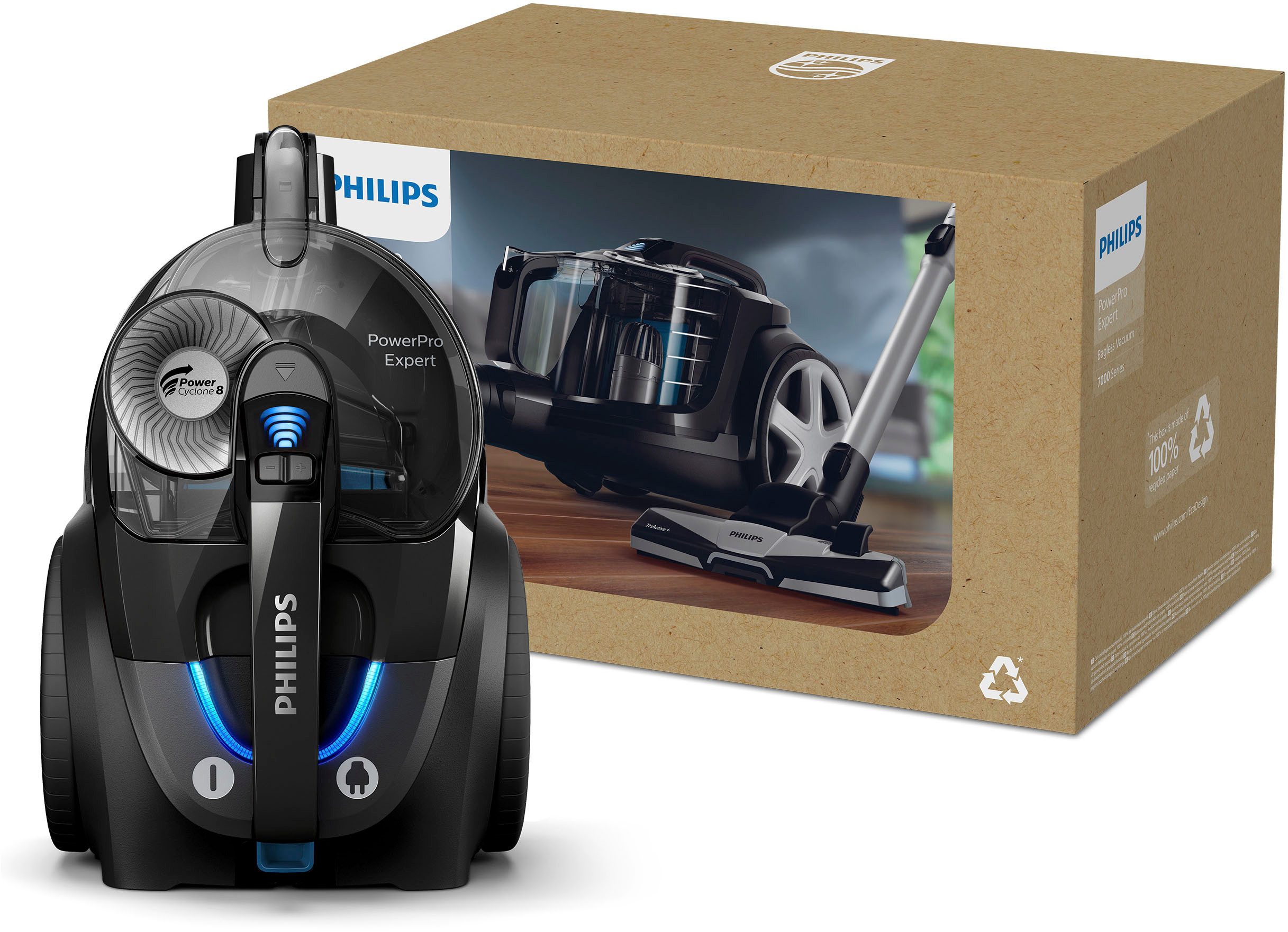 Philips Bodenstaubsauger FC9741/09, 900 W, beutellos, mit 2,0 l Fassungsvermögen und Tri-Active+-Düse