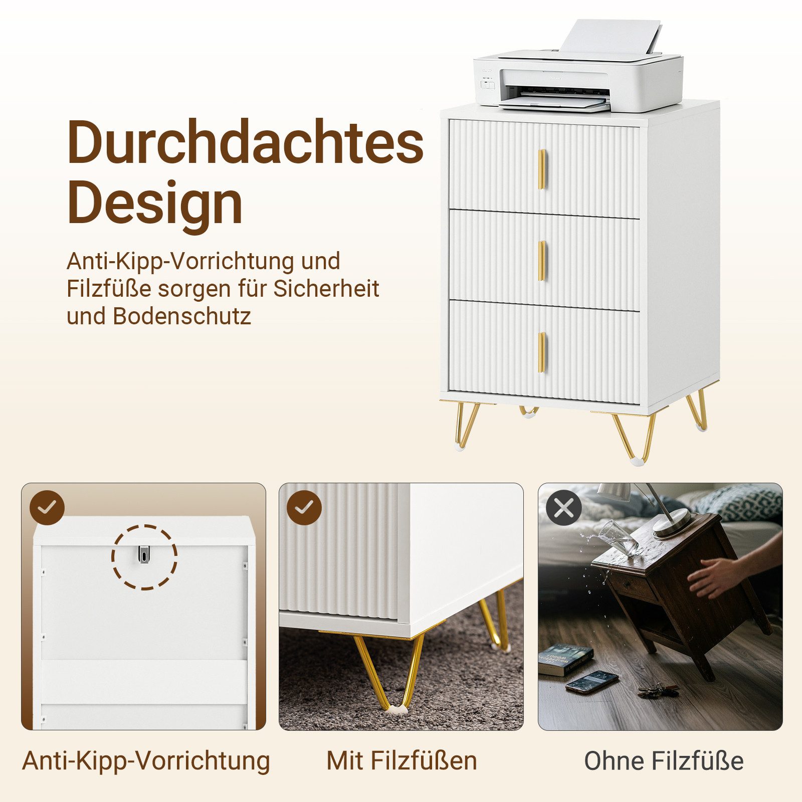 SoBuy Nachttisch FBT115-L, Nachtschrank, schmaler Schrank mit 3 Schubladen, Kommode, Beistelltisch für Schlafzimmer und Wohnzimmer, ideal für kleine Räume – Bild 5 von 5