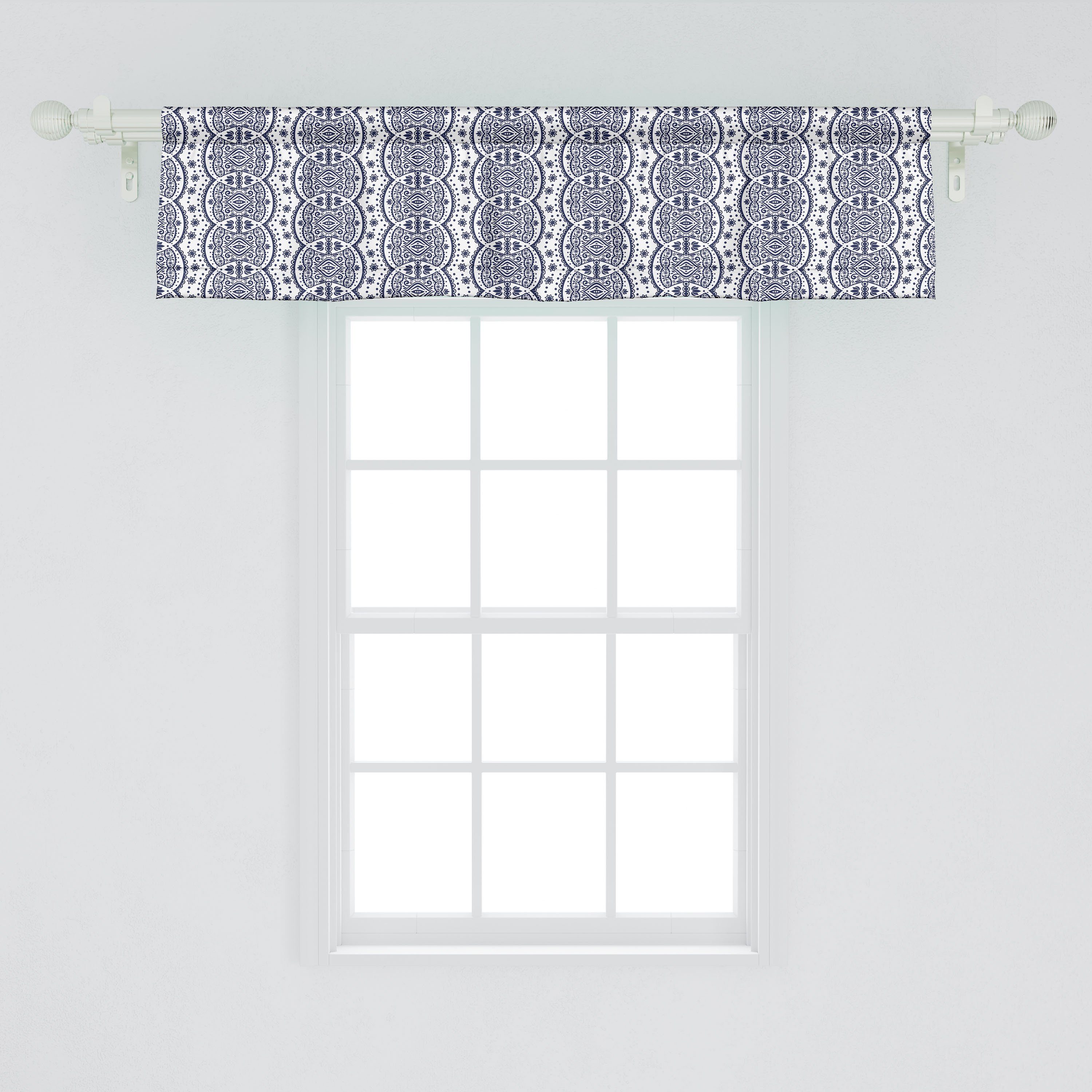 Scheibengardine Vorhang Volant für Küche Microfaser, Ornamentale Abakuhaus, Motive Floral Stangentasche, orientalisch Dekor Schlafzimmer mit