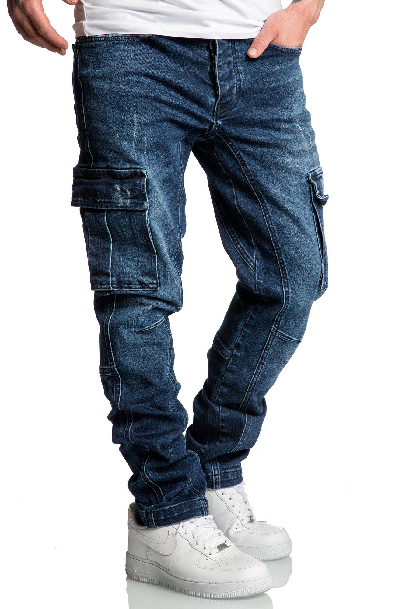 Amaci&Sons Straight-Jeans CARY Herren Regular Fit Cargo Denim Jeans Hose