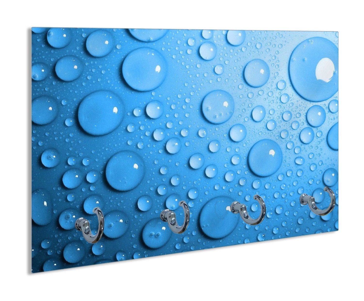 Wallario Полотенцесушители Wassertropfen auf Blau, aus Glas mit 4 Metallhaken