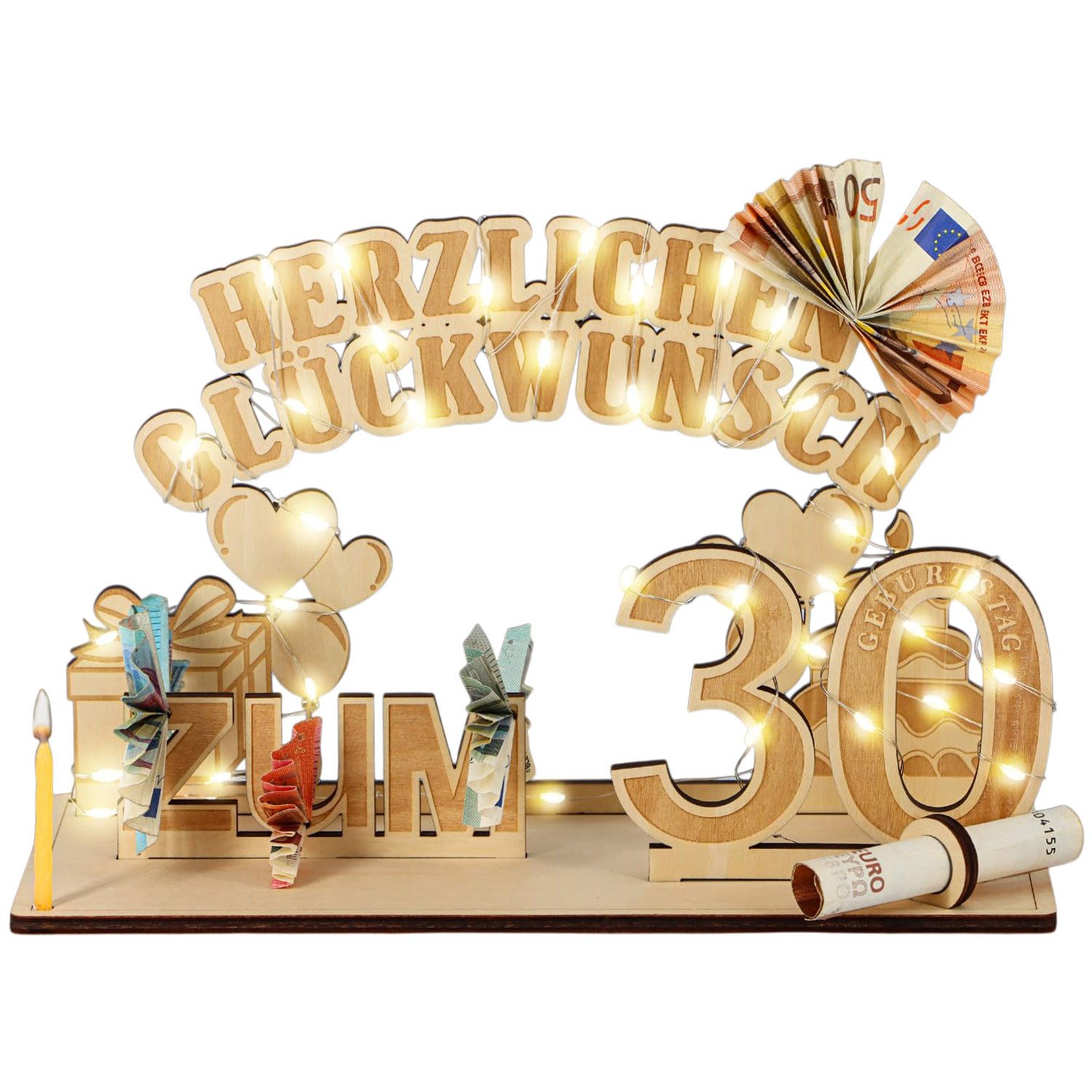 Refttenw Dekoobjekt Geldgeschenke Geburtstag mit LED Lichterkette, Geldgesc günstig online kaufen