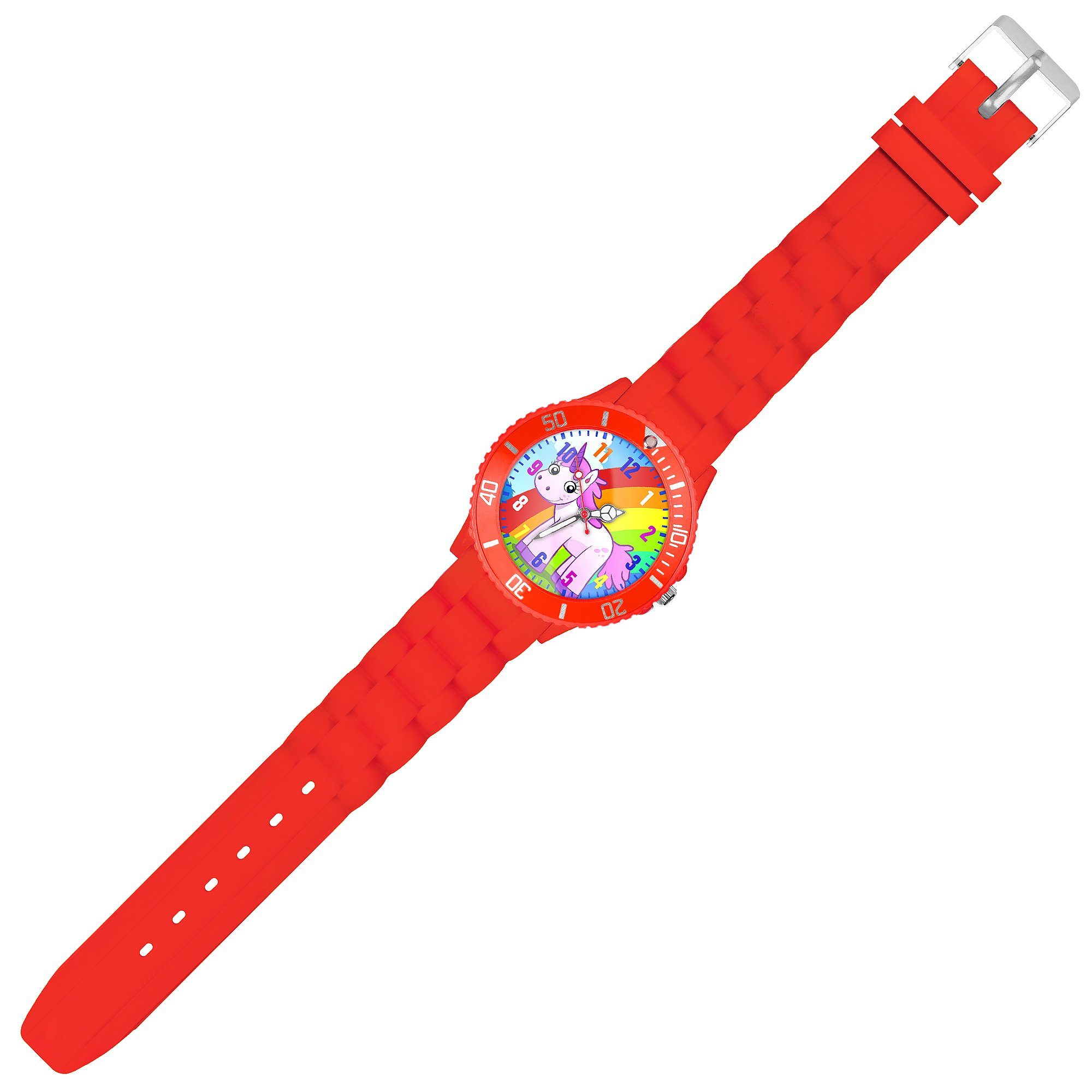 Taffstyle Quarzuhr Kinder Armbanduhr Silikon Einhorn Analog Uhr Bunt, Mädchen Sportuhr Bunte Kinderuhr Lernuhr Regenbogen Silikonuhr