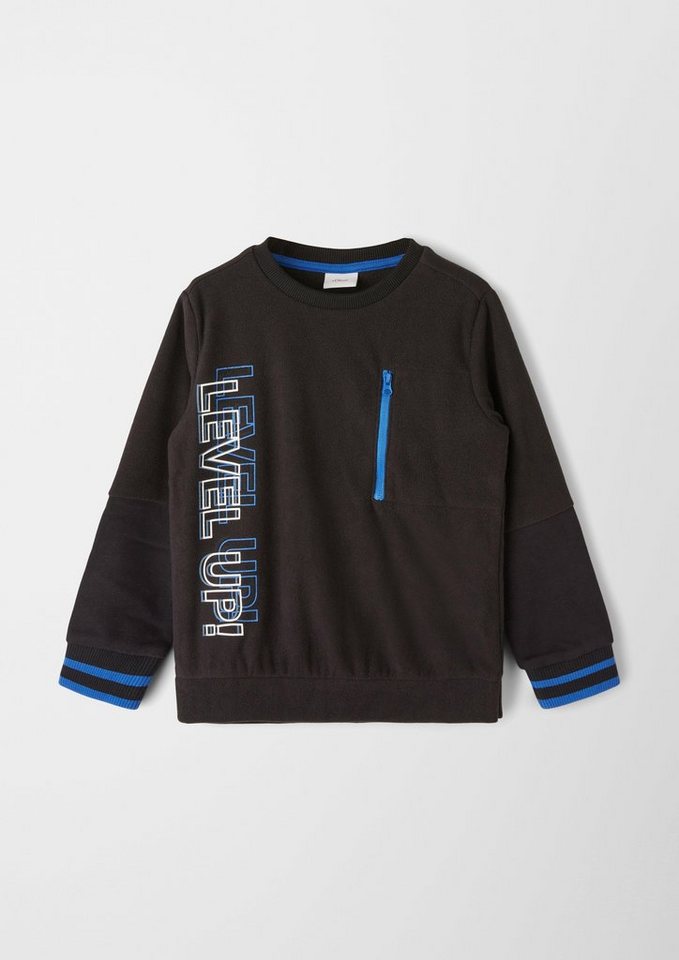 s.Oliver Sweatshirt Sweatshirt aus Fleece Rippbündchen, Streifen-Detail,  Reißverschluss